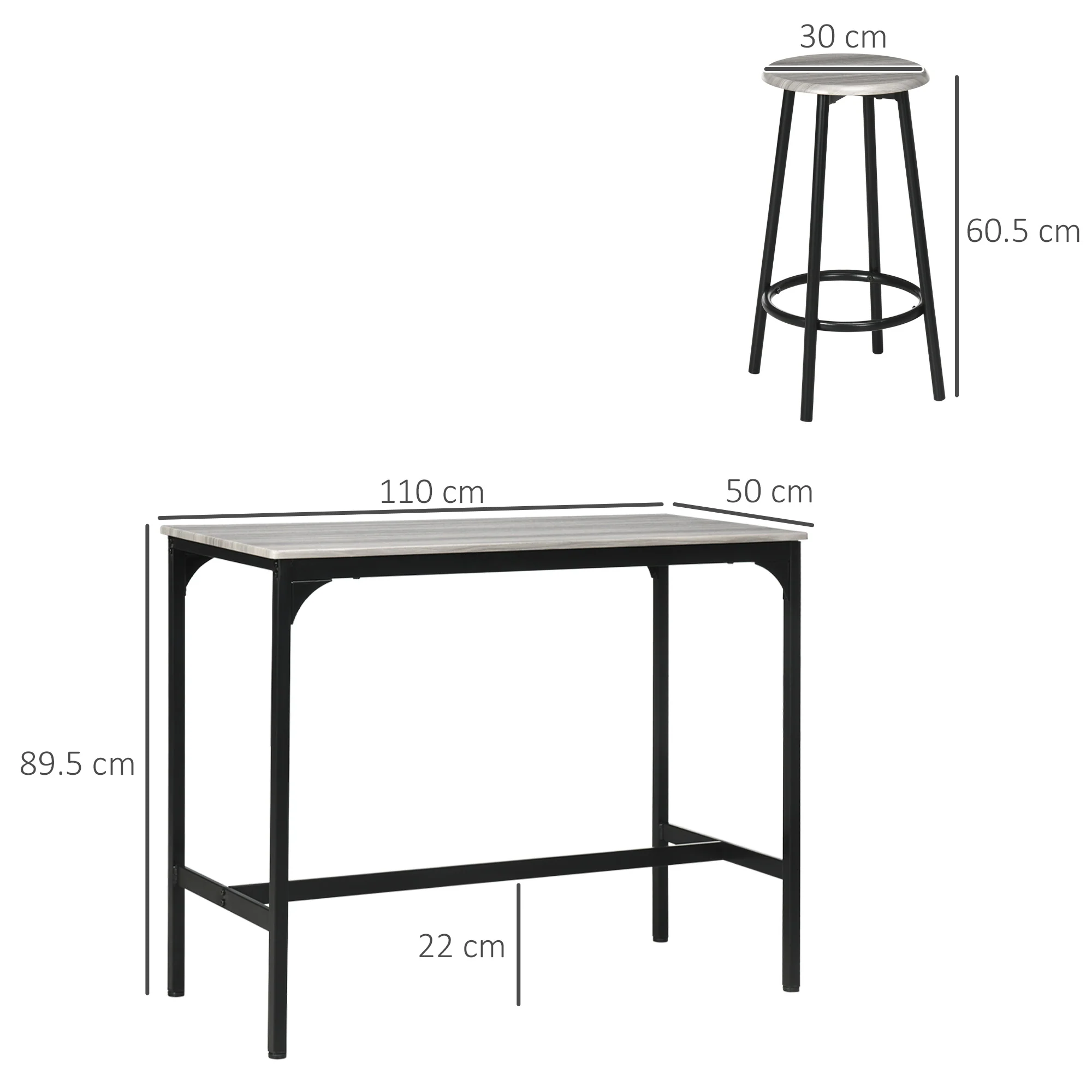 HOMCOM 5 Piece Brown Bar Table And Stools Set With Metal Frame Rustic - Image 14