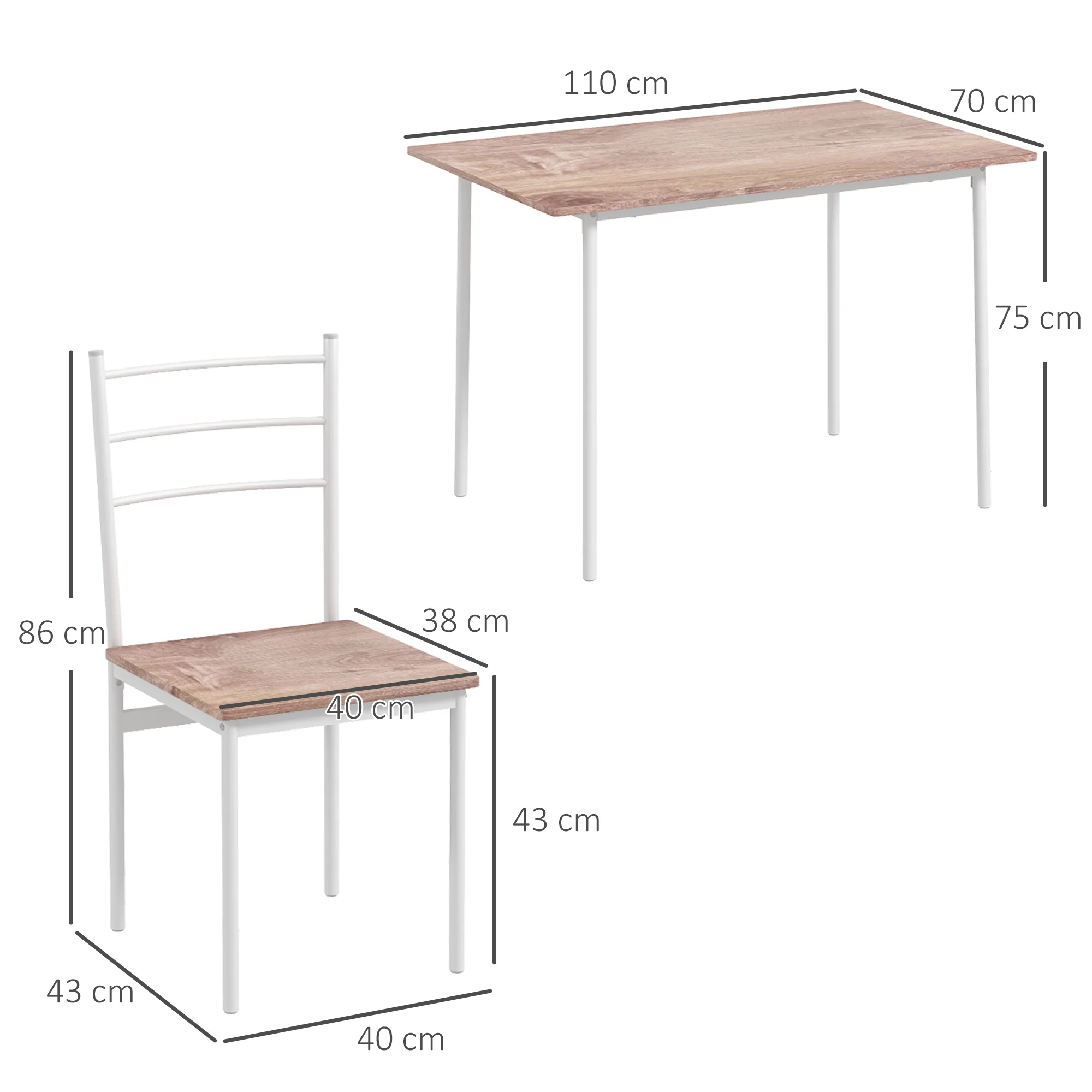 HOMCOM 5 Piece Dining Table and Chairs Set, Space Saving, Brown and White - Image 5