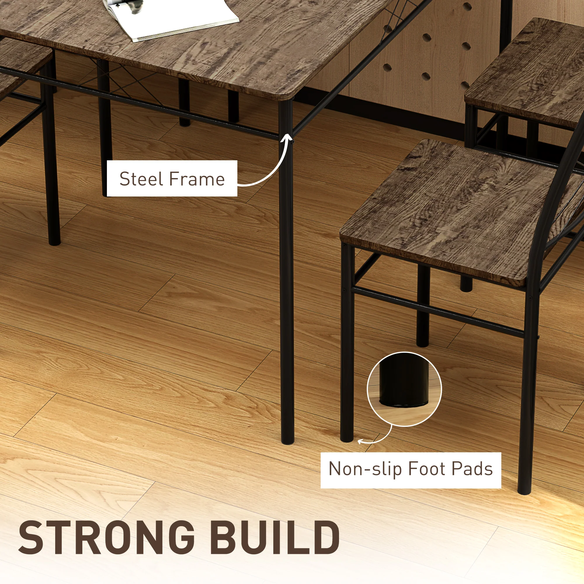 HOMCOM 5 Piece Dining Table and Chairs Set, Space Saving, Oak - Image 6