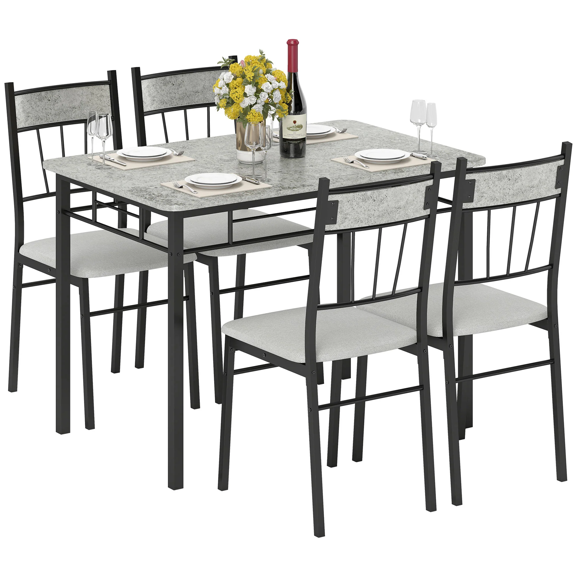 HOMCOM 5 Pieces Dining Room Sets, Kitchen Table And Chairs Set 4 With Marble Top - Image 11