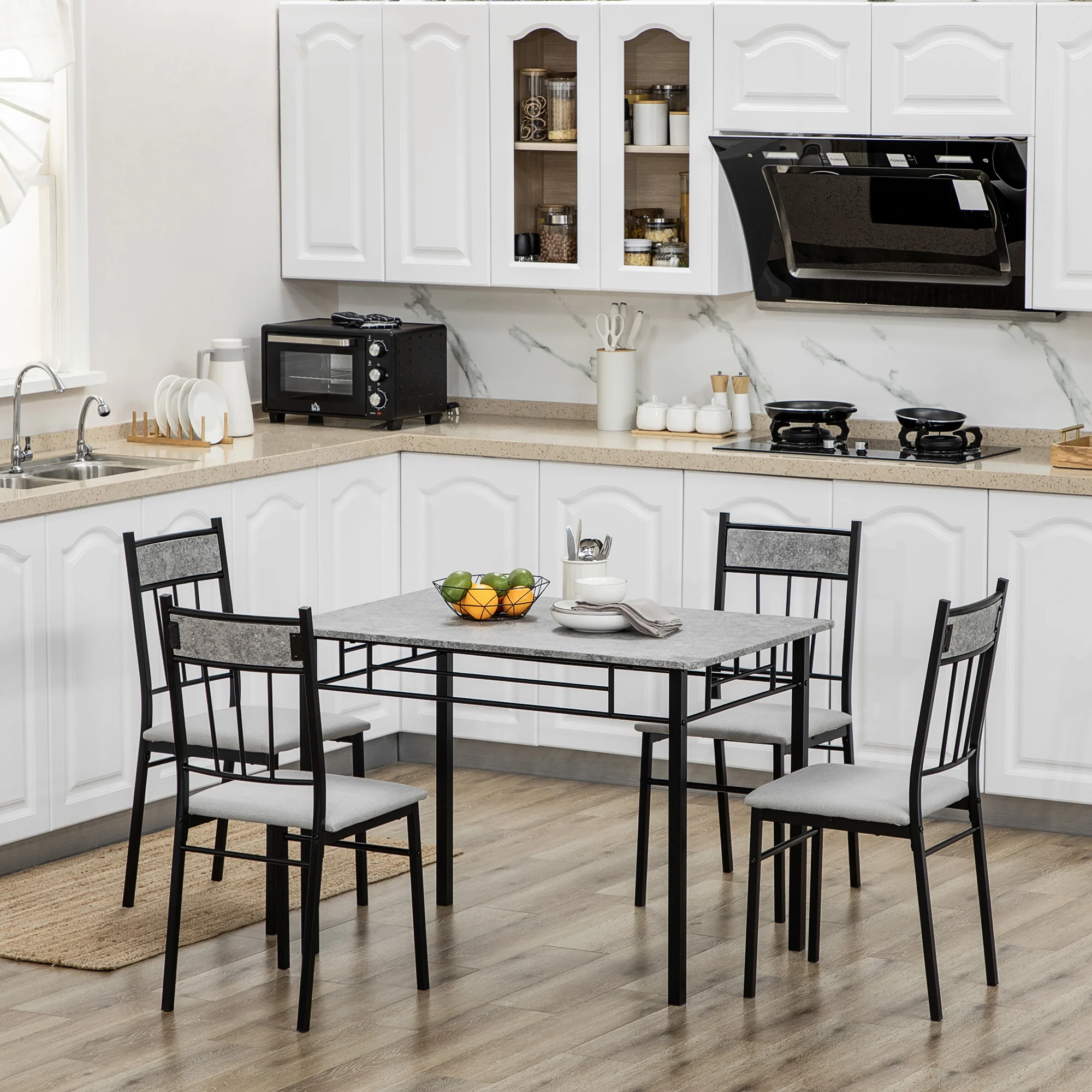 HOMCOM 5 Pieces Dining Room Sets, Kitchen Table And Chairs Set 4 With Marble Top - Image 12