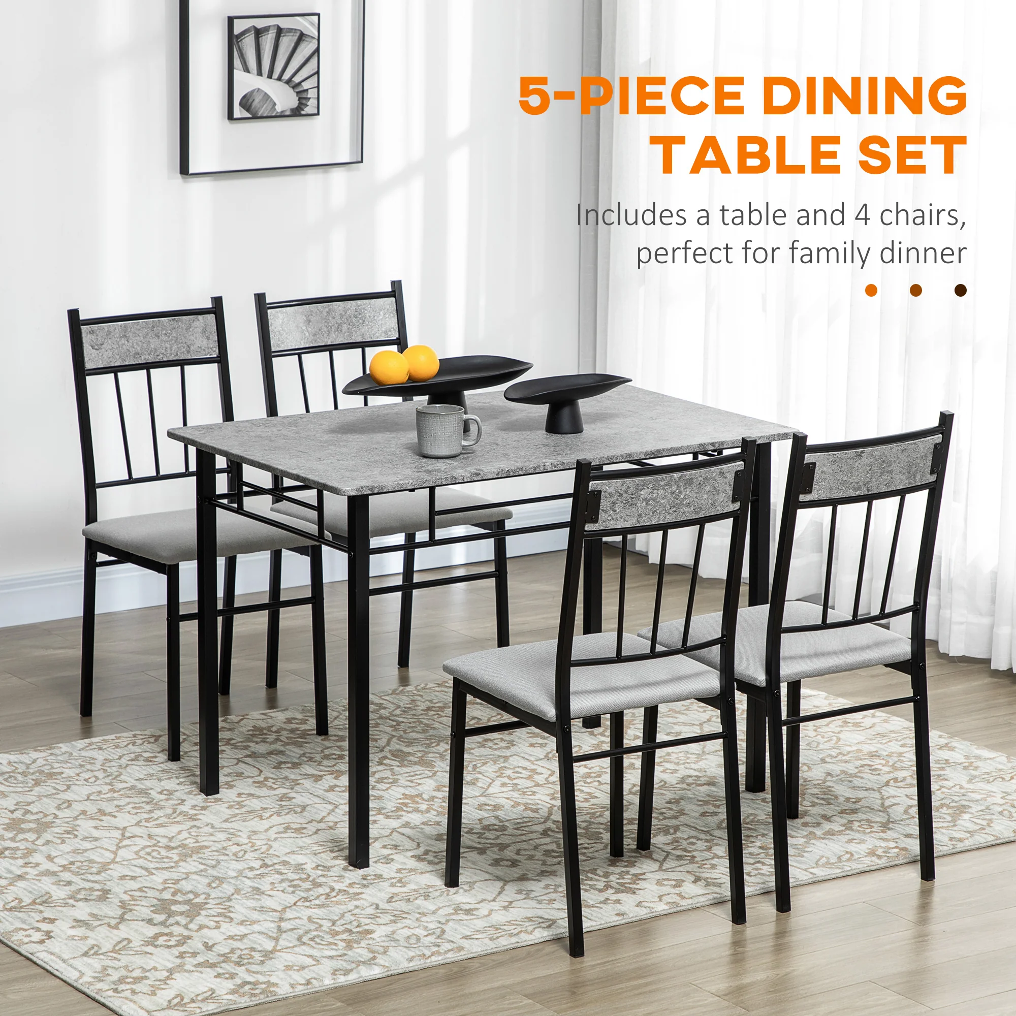 HOMCOM 5 Pieces Dining Room Sets, Kitchen Table And Chairs Set 4 With Marble Top - Image 13