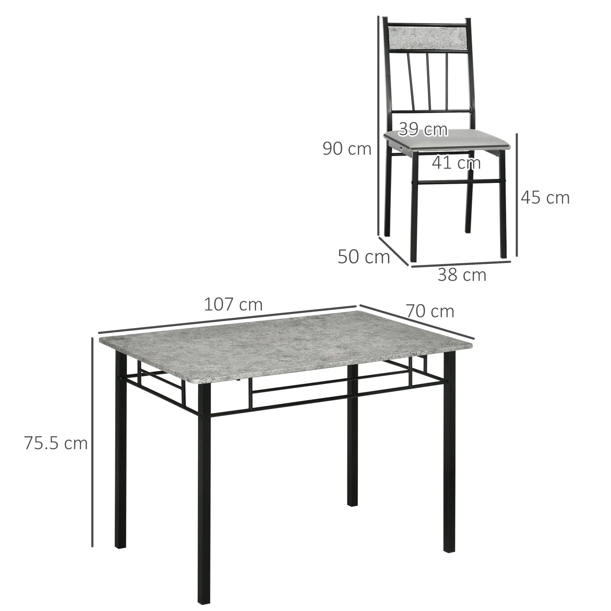 HOMCOM 5 Pieces Dining Room Sets, Kitchen Table And Chairs Set 4 With Marble Top - Image 15