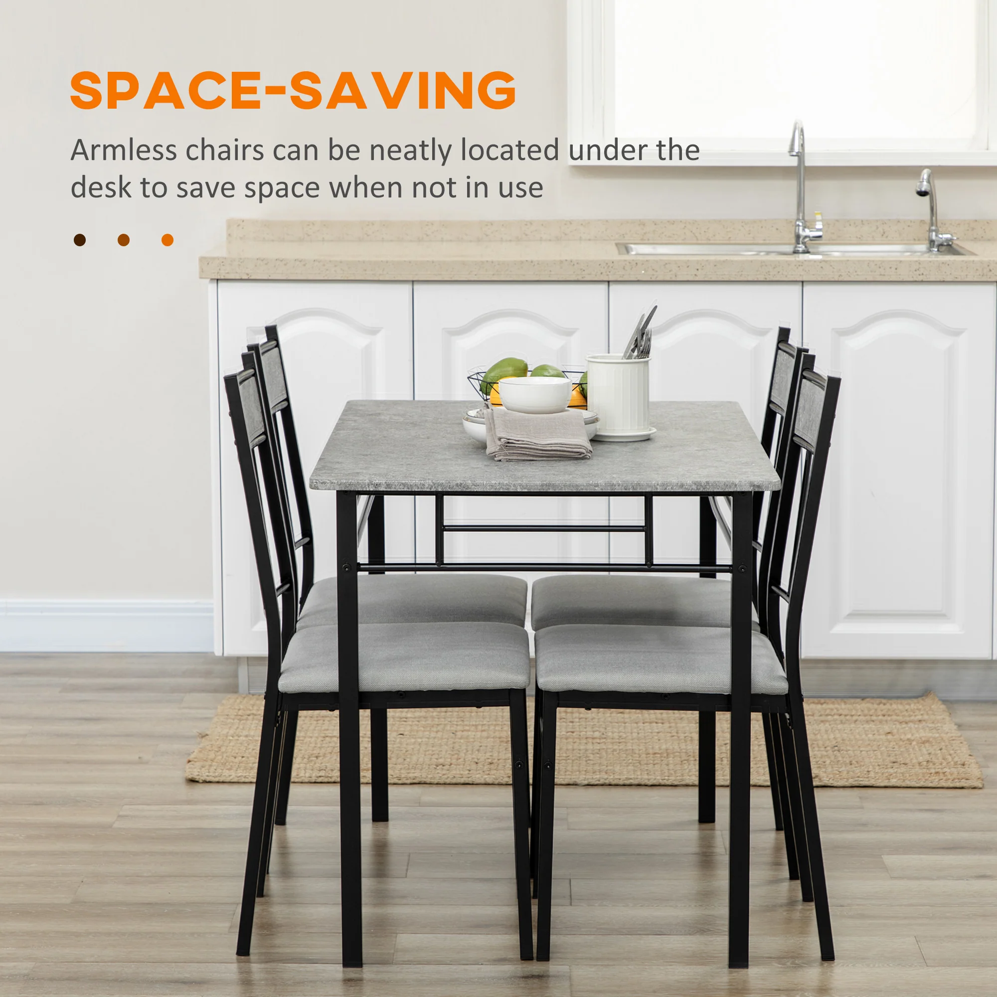 HOMCOM 5 Pieces Dining Room Sets, Kitchen Table And Chairs Set 4 With Marble Top - Image 16