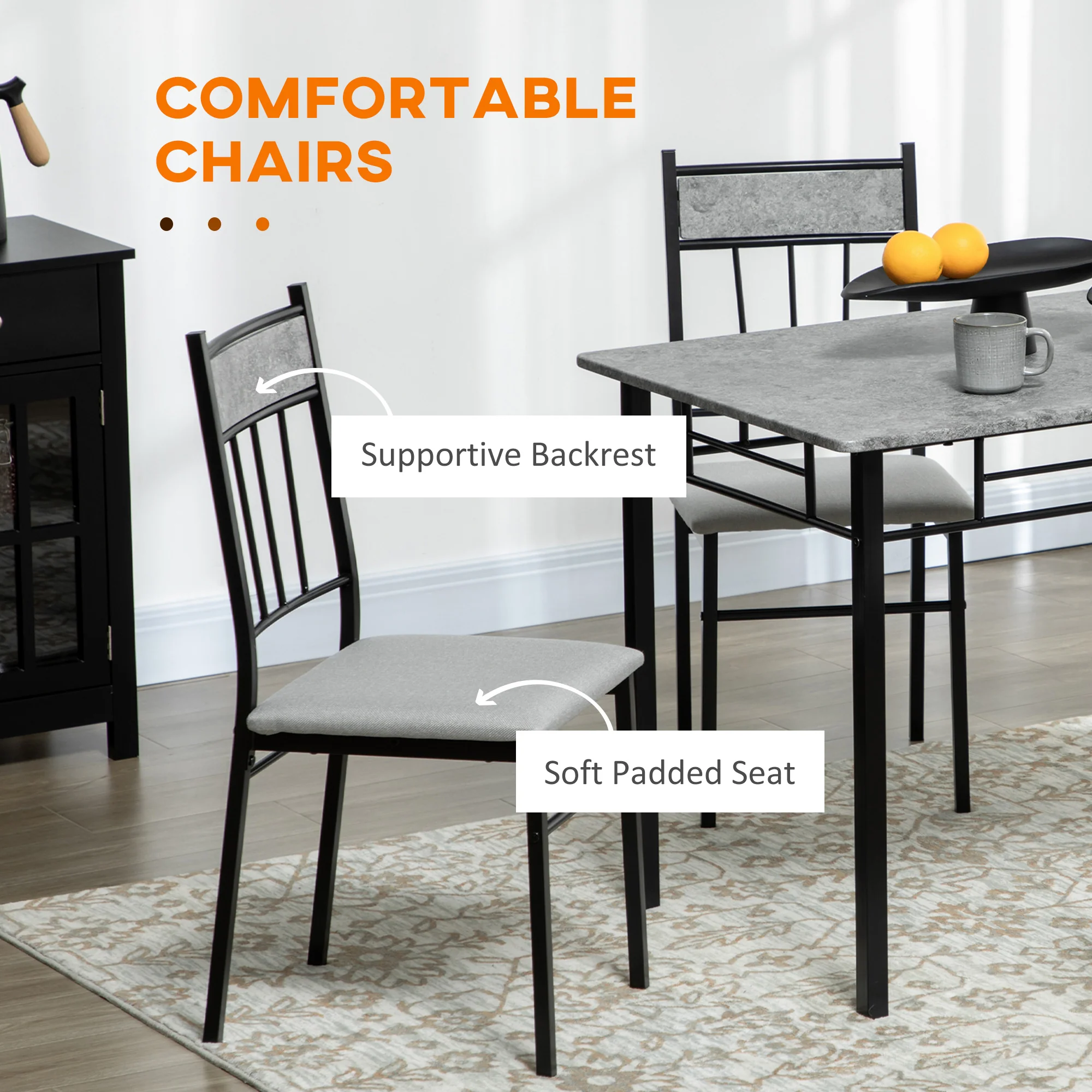 HOMCOM 5 Pieces Dining Room Sets, Kitchen Table And Chairs Set 4 With Marble Top - Image 5