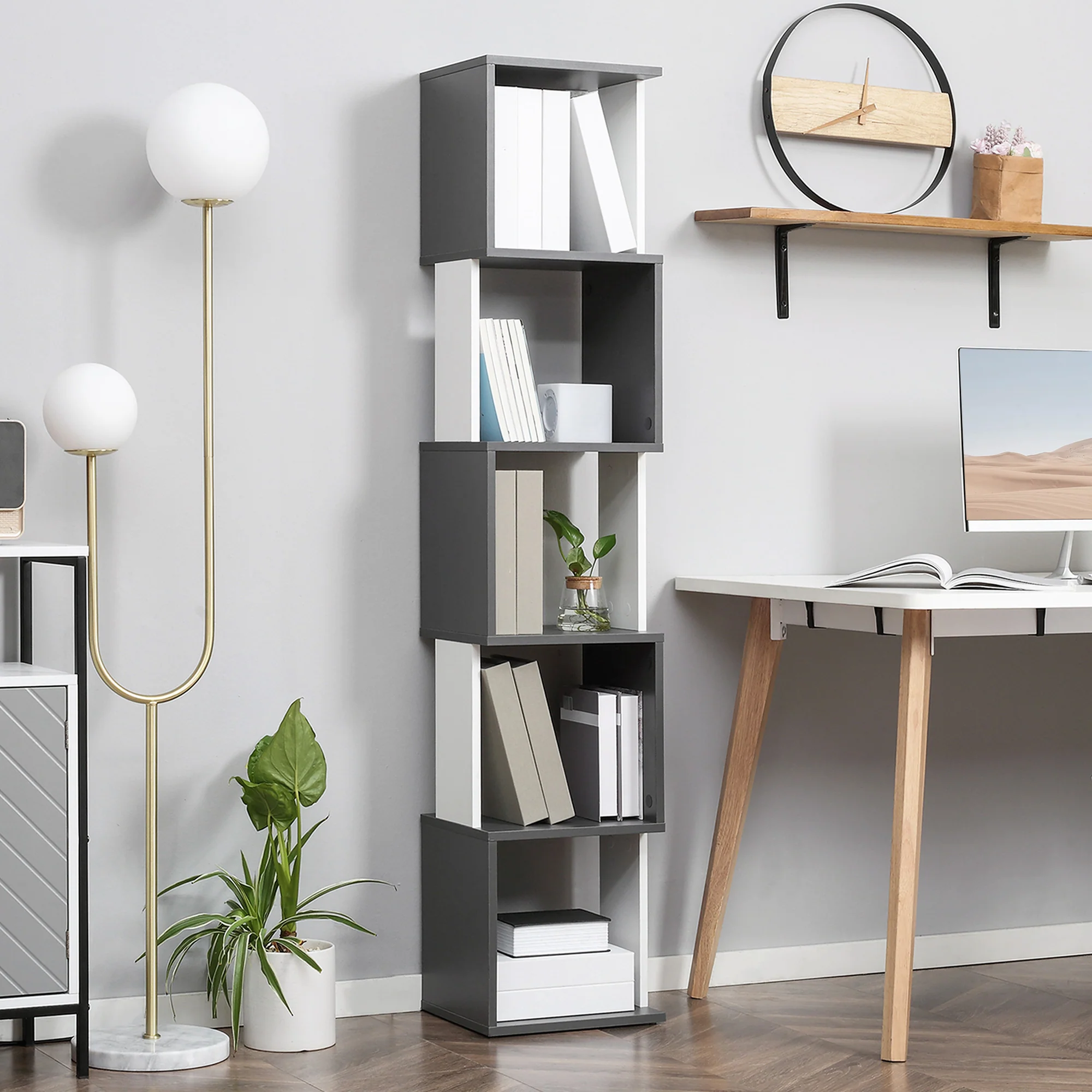 HOMCOM 5-Tier Bookshelf Freestanding Bookcase Storage Shelves, White - Image 2