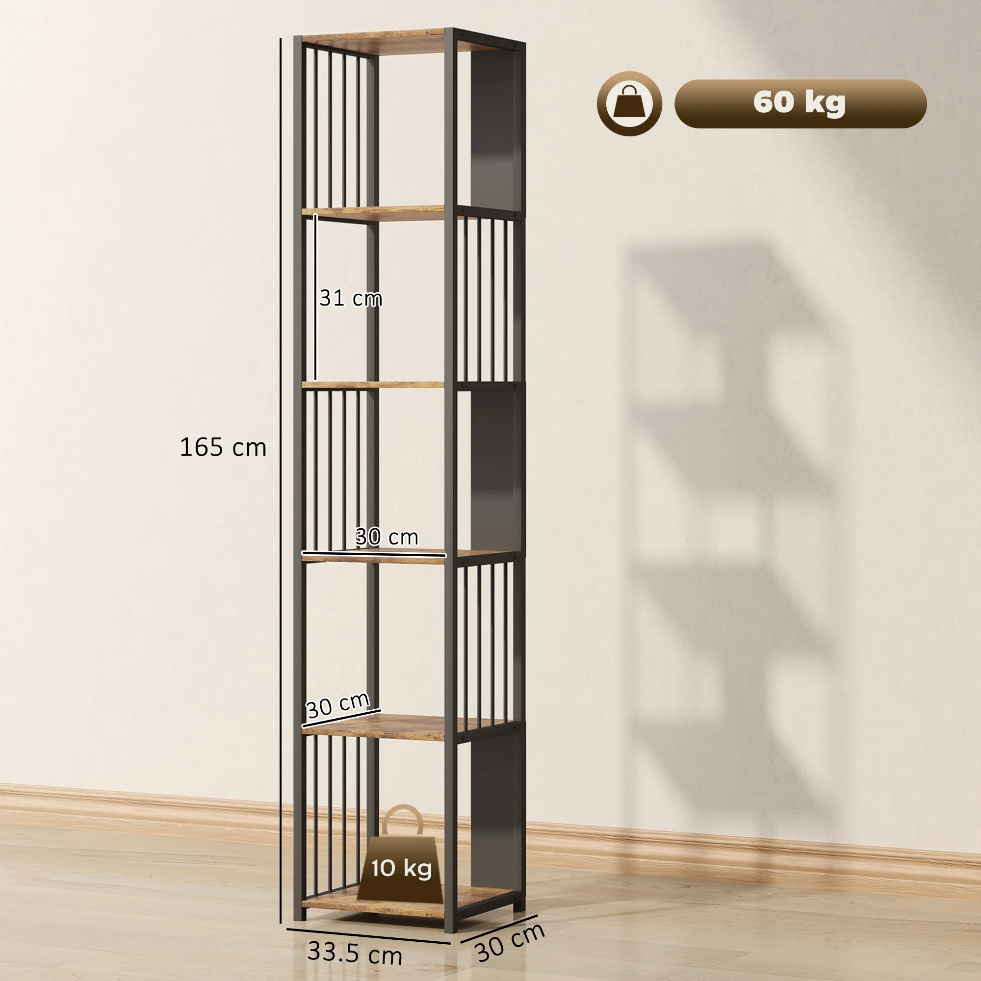 HOMCOM 5-Tier Bookshelf, Freestanding Display Storage Unit - Image 14