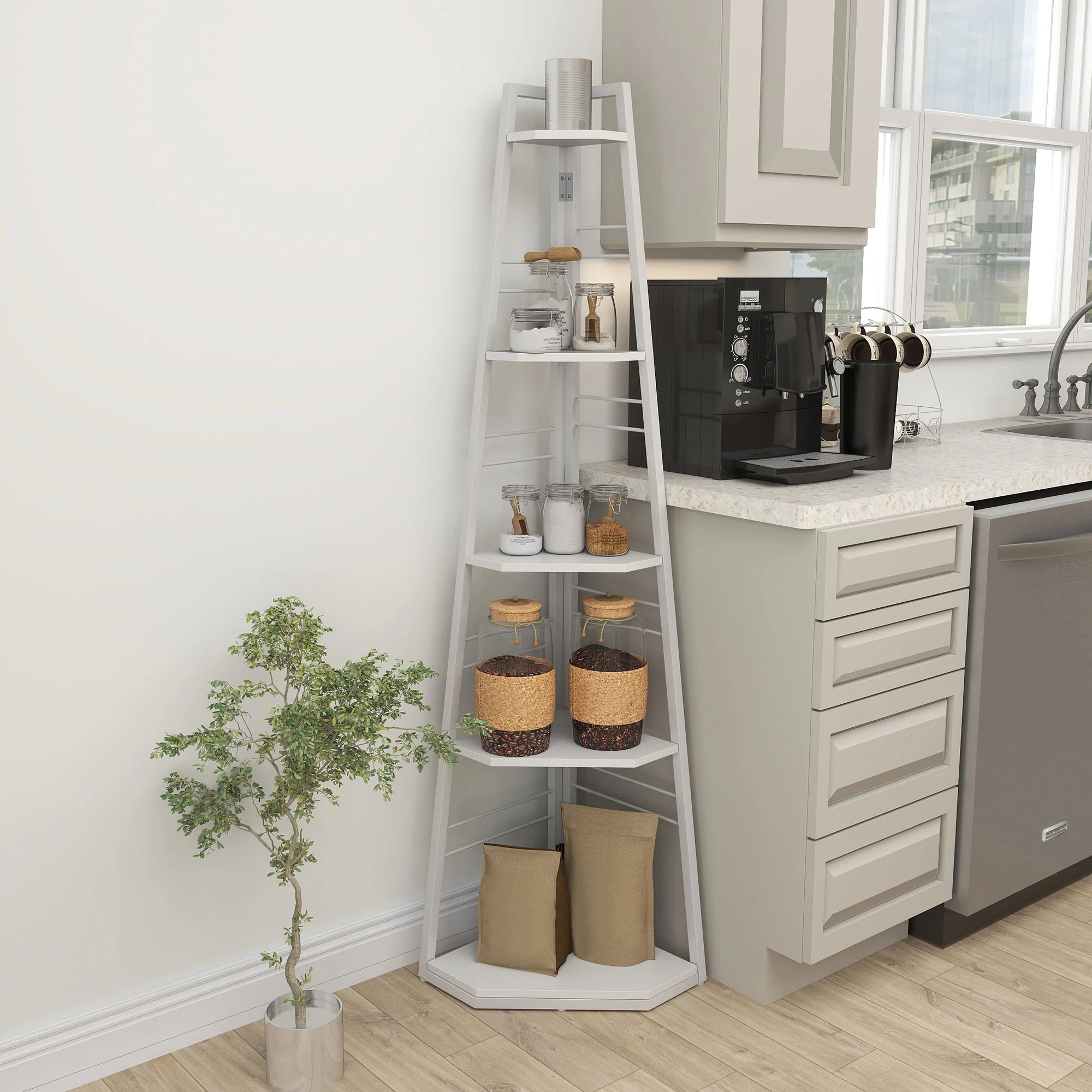 HOMCOM 5-Tier Corner Shelf, Shelving Unit With Adjustable Feet - Image 17