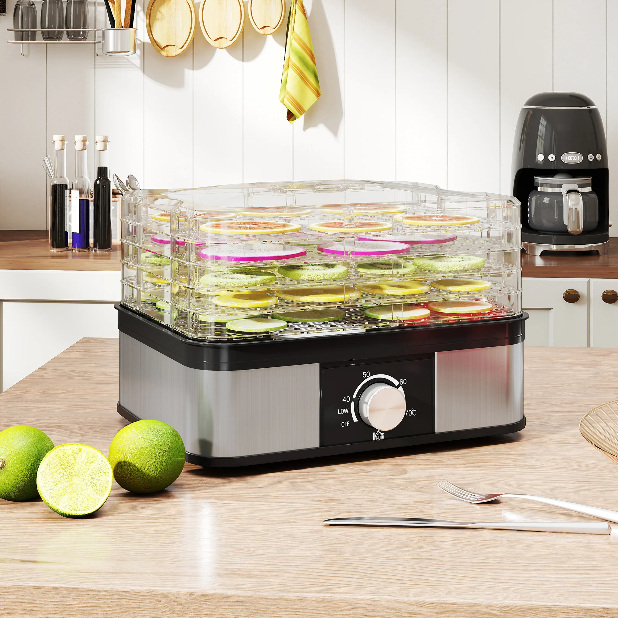 HOMCOM 5 Tier Food Dehydrator, 245W For Drying Fruit, Meat, Vegetable, Black - Image 2