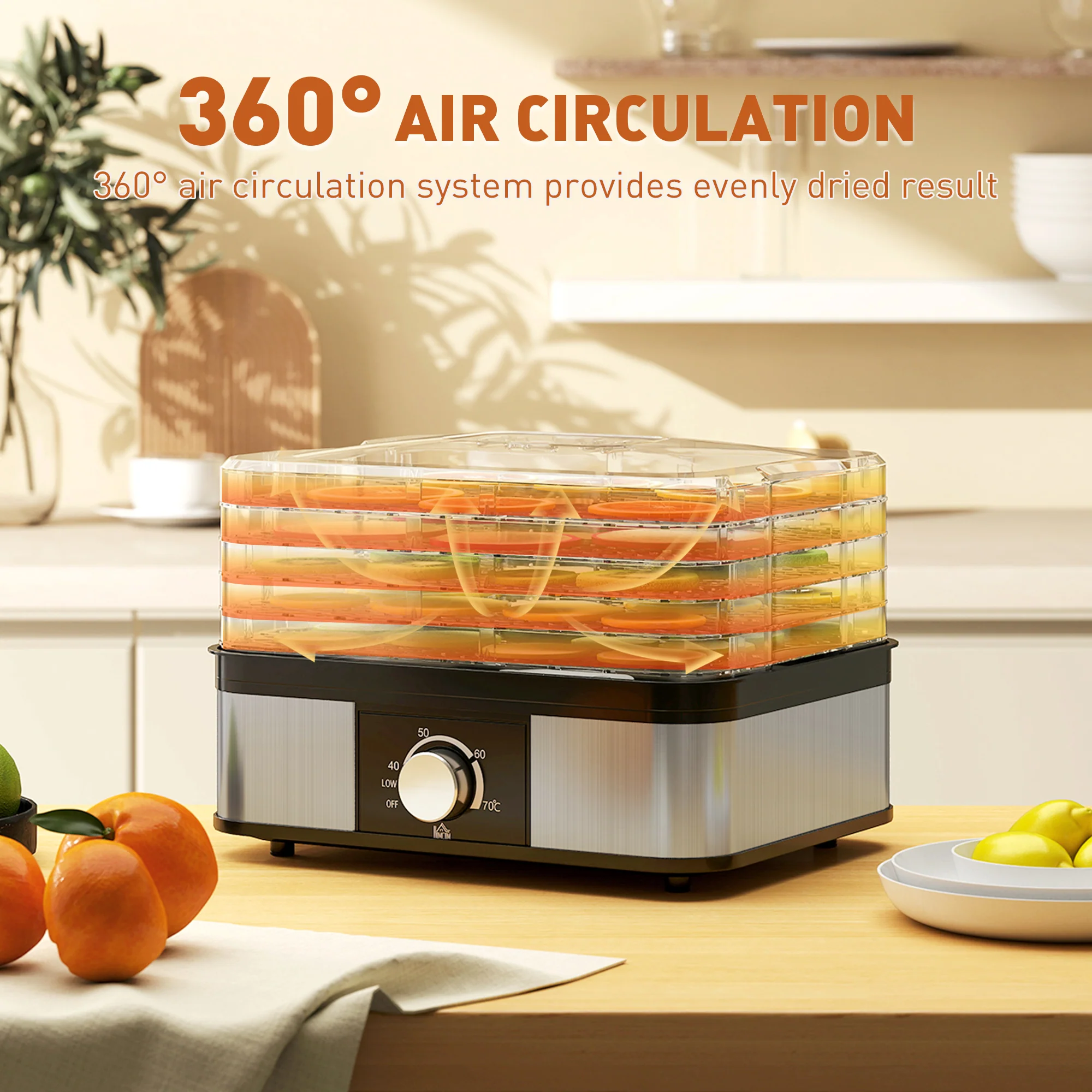 HOMCOM 5 Tier Food Dehydrator, 245W For Drying Fruit, Meat, Vegetable, Black - Image 6