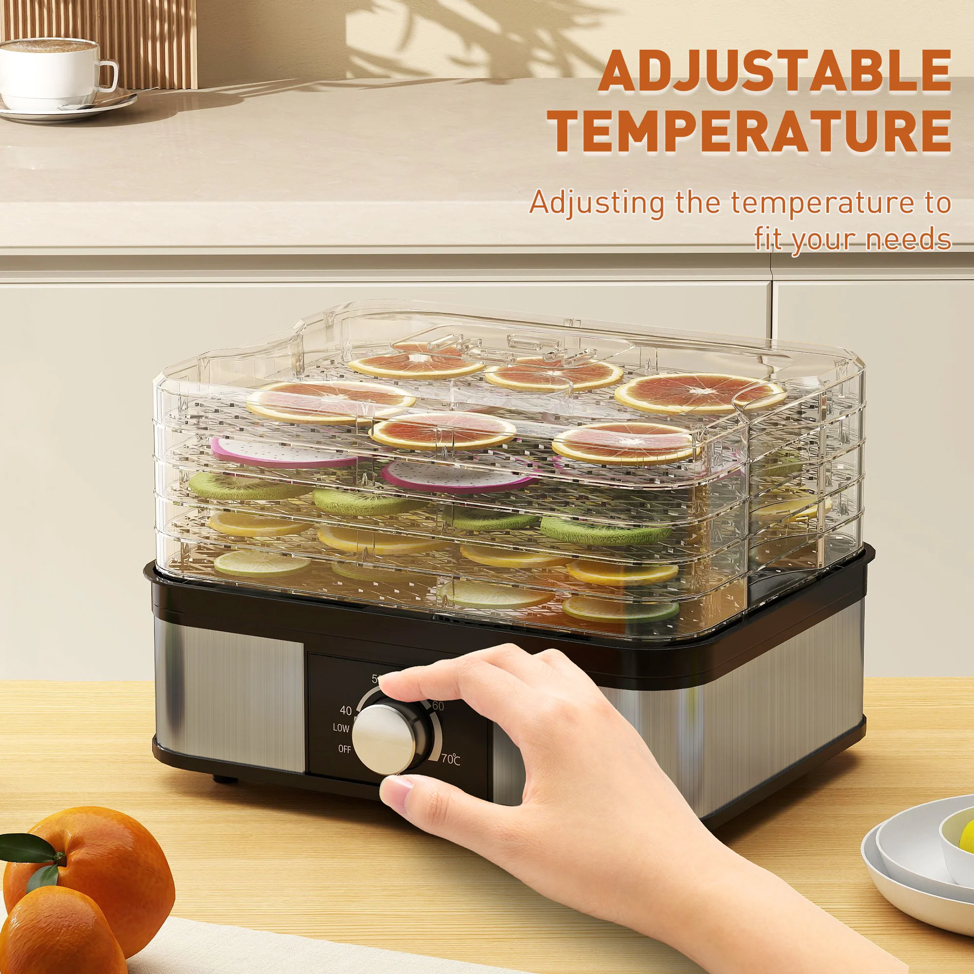 HOMCOM 5 Tier Food Dehydrator, 245W For Drying Fruit, Meat, Vegetable, Black - Image 7
