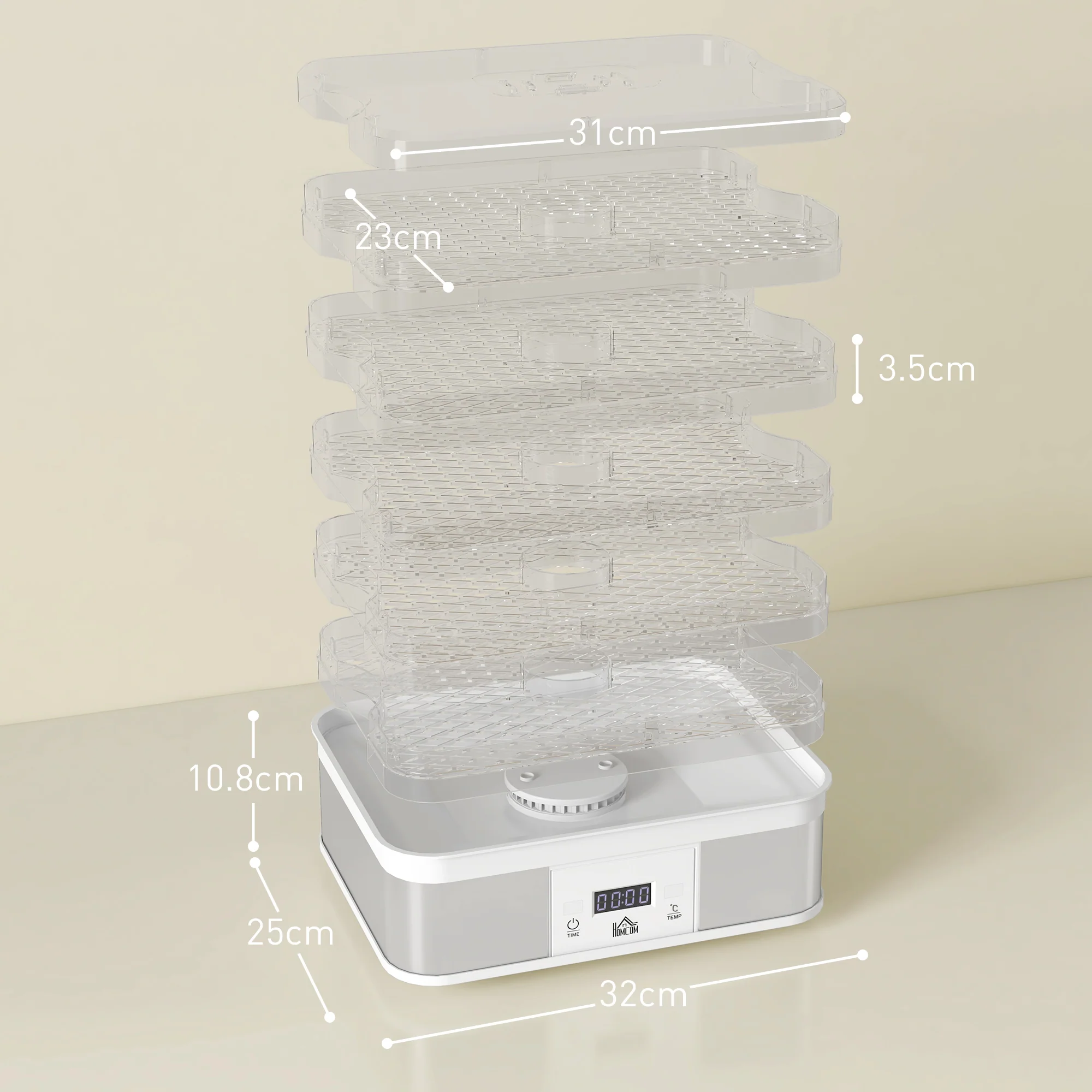 HOMCOM 5 Tier Food Dehydrator, 245W For Drying Fruit, Meat, Vegetable, White - Image 5
