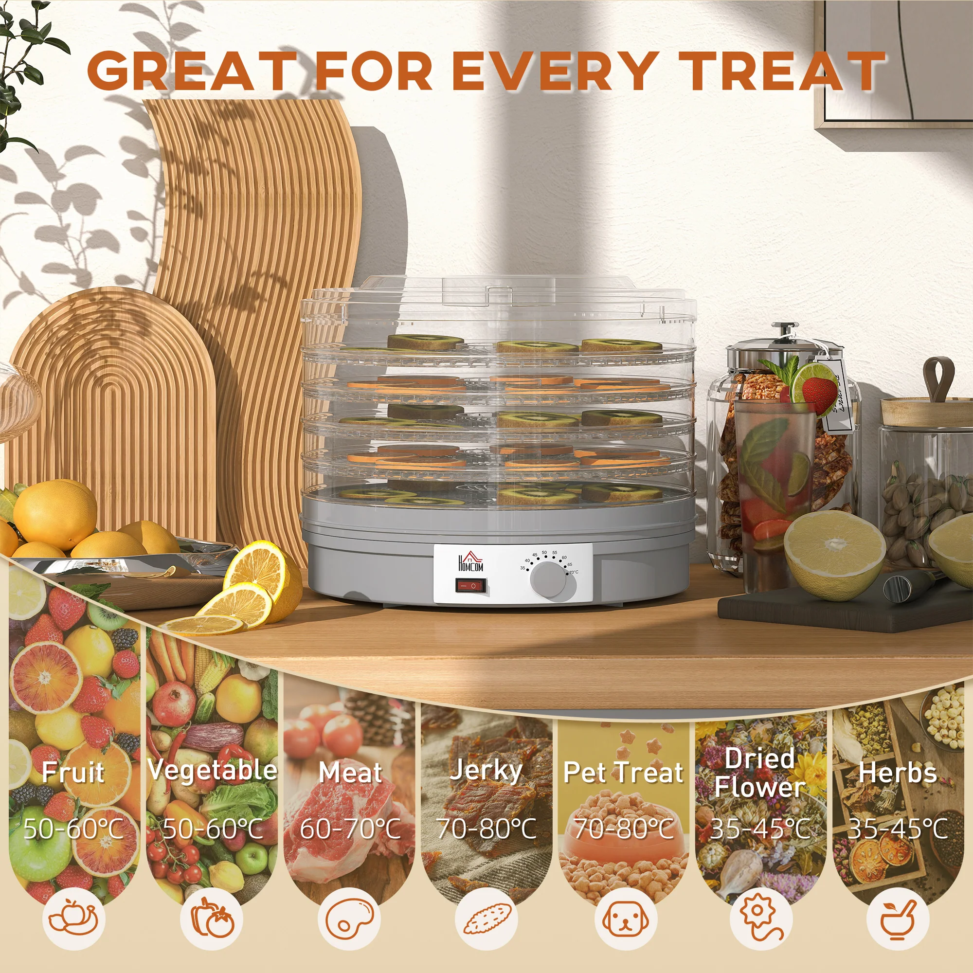 HOMCOM 5 Tier Food Dehydrator For Drying Fruit Meat Vegetable Pet Treat - Image 3
