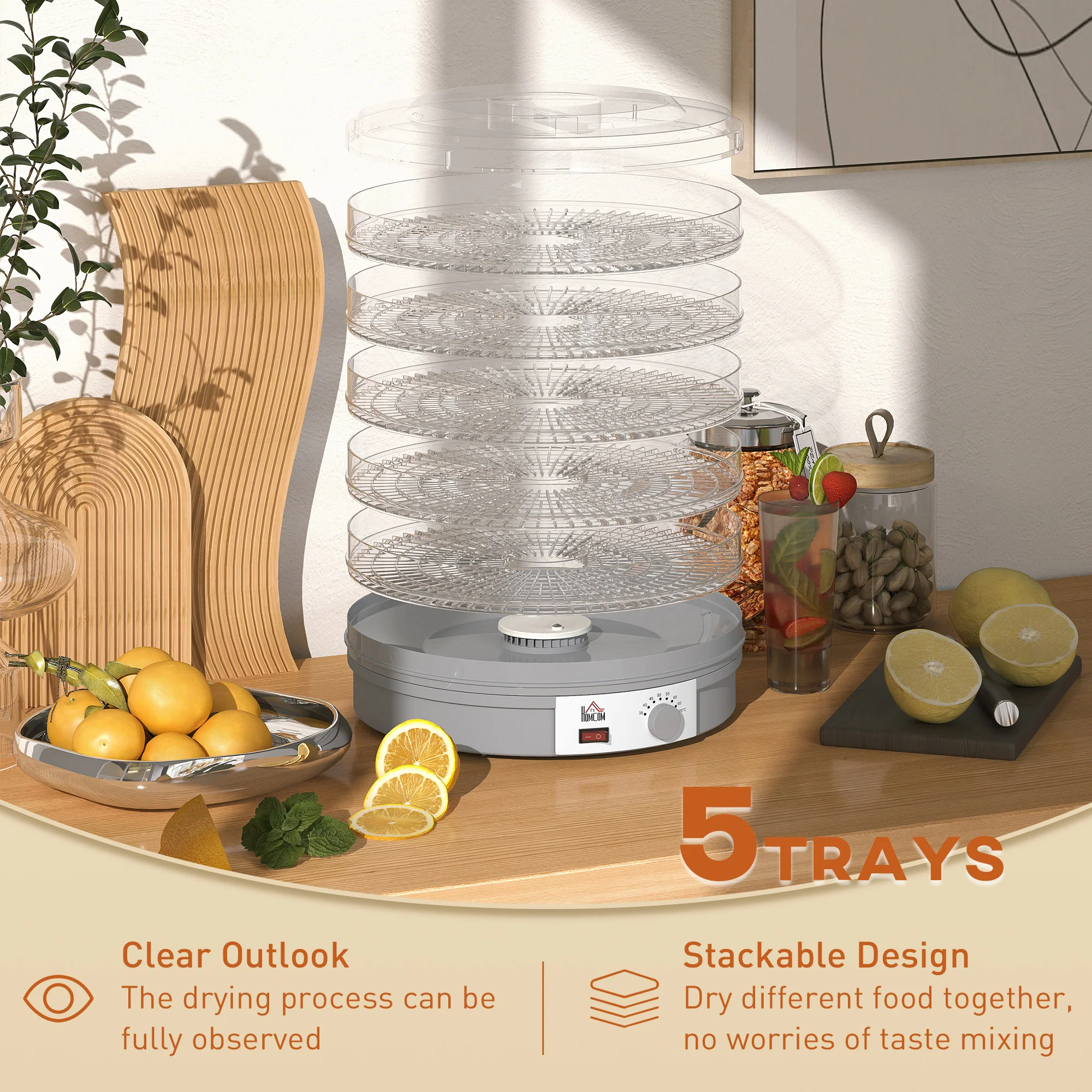 HOMCOM 5 Tier Food Dehydrator For Drying Fruit Meat Vegetable Pet Treat - Image 4