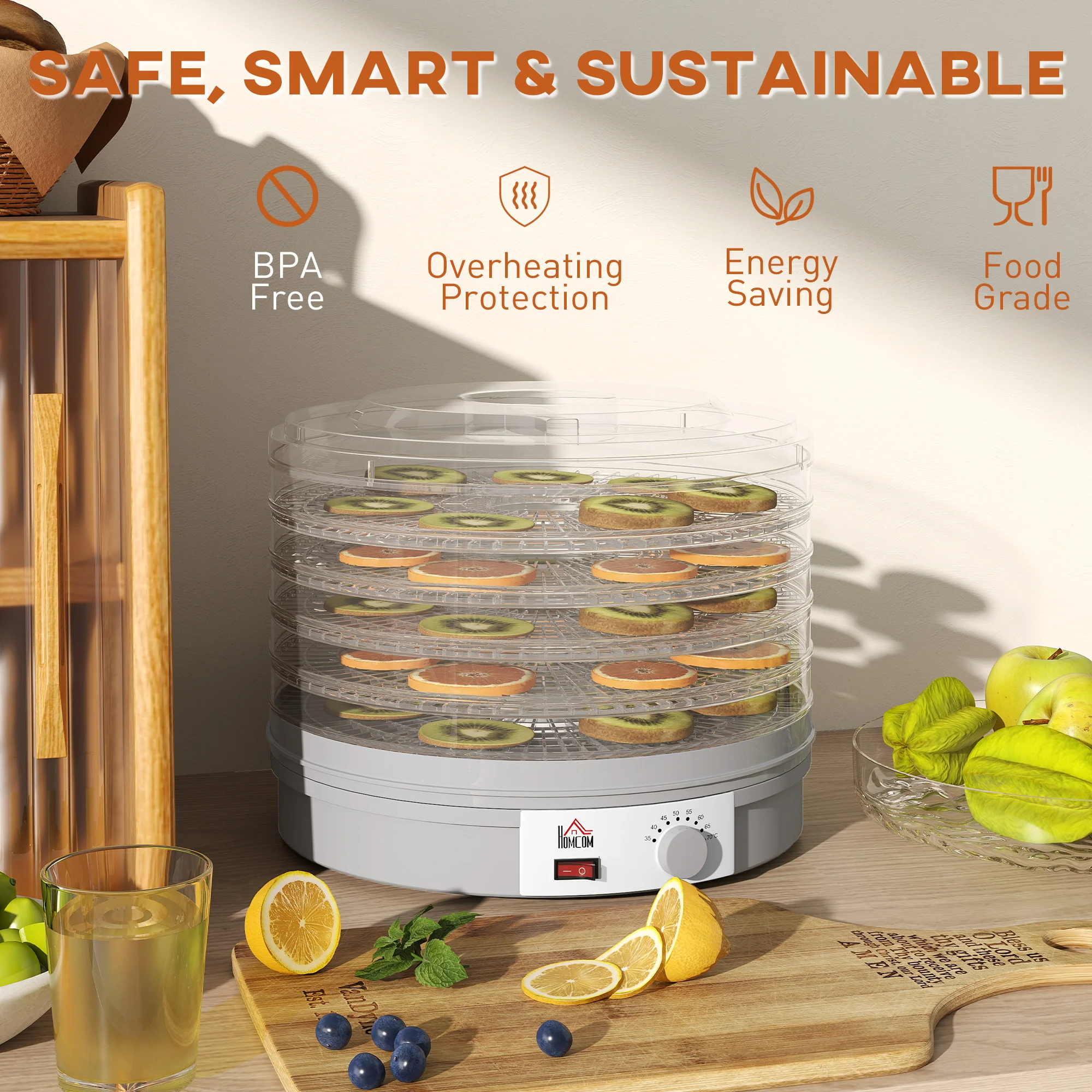 HOMCOM 5 Tier Food Dehydrator For Drying Fruit Meat Vegetable Pet Treat - Image 8