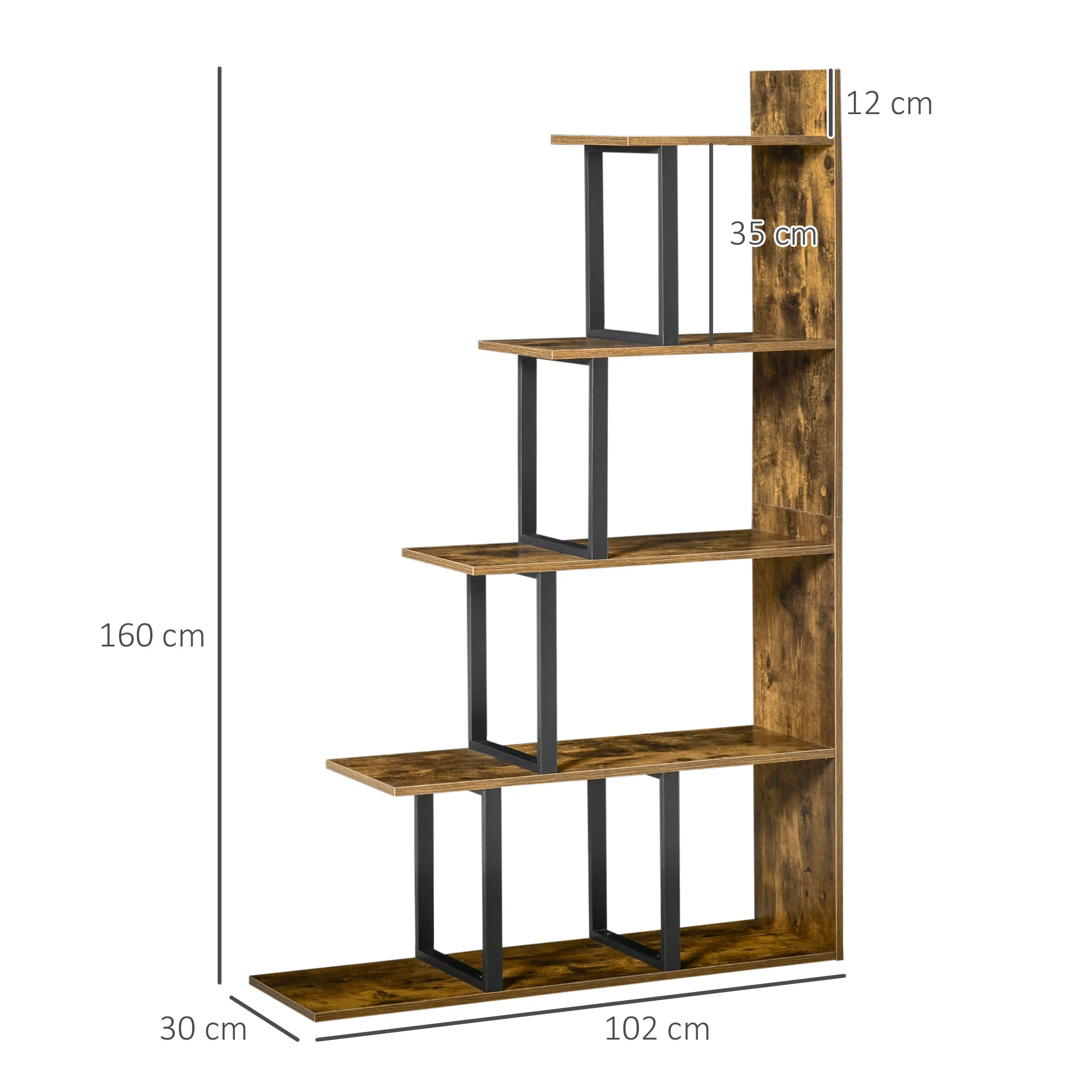 HOMCOM 5-Tier Ladder Shelf Display Plant Stand Home Ladder Rustic Brown - Image 5