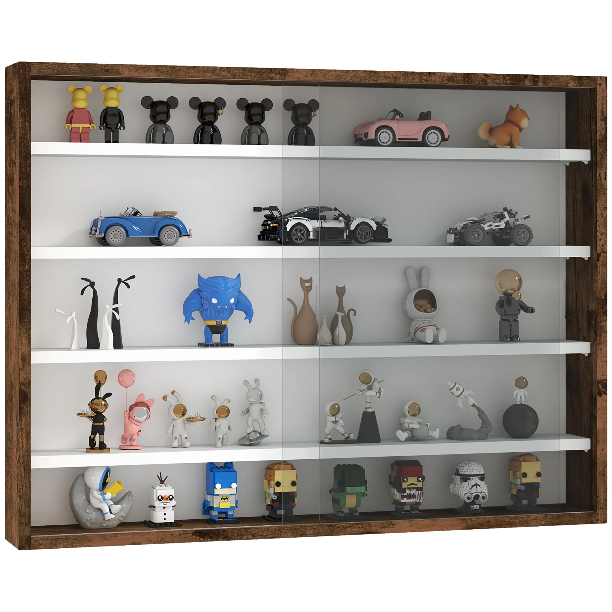 HOMCOM 5-Tier Wall Display Shelf Unit Cabinet W/ Shelves Glass Doors