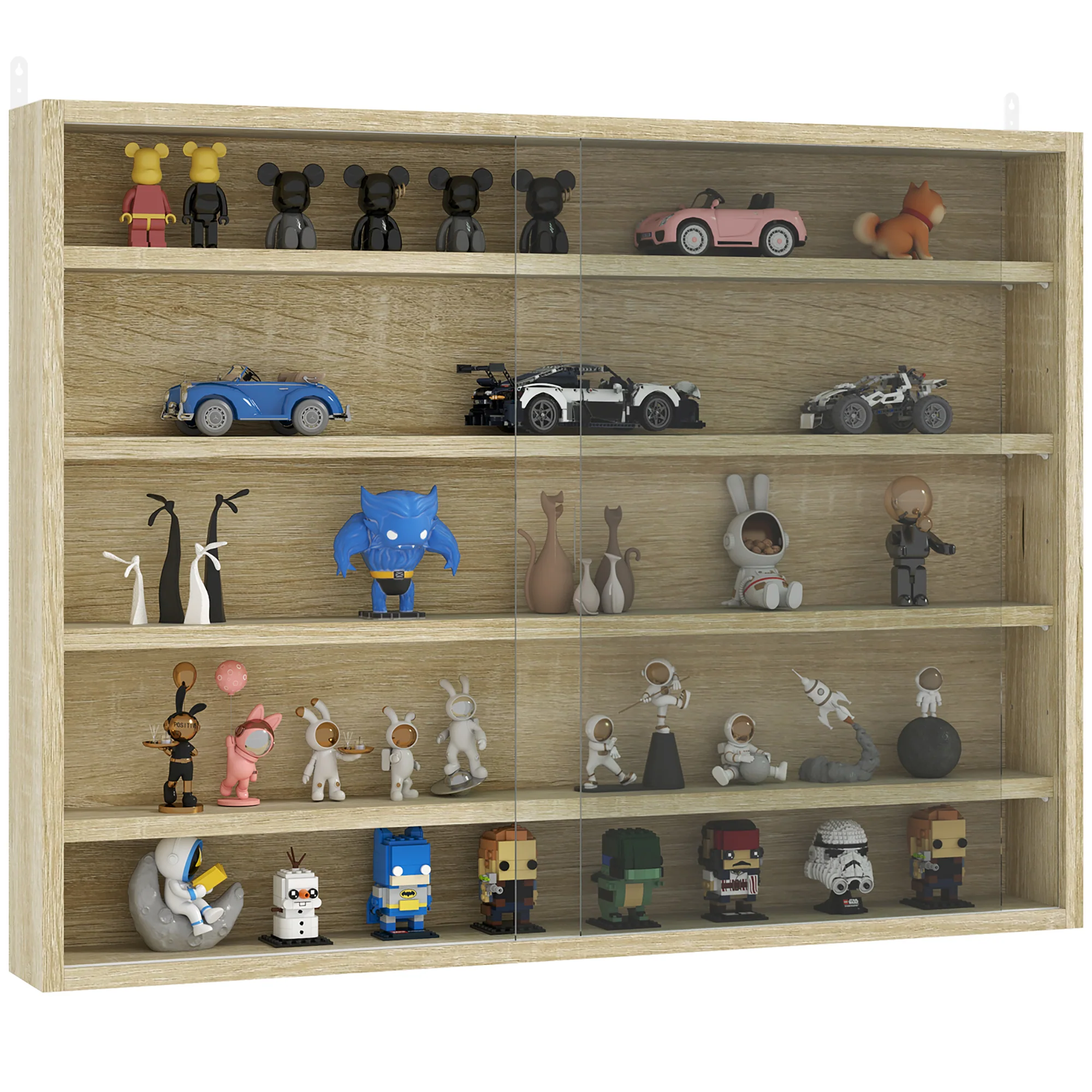 HOMCOM 5-Tier Wall Display Shelf Unit Cabinet W/ Shelves Glass Doors - Image 10