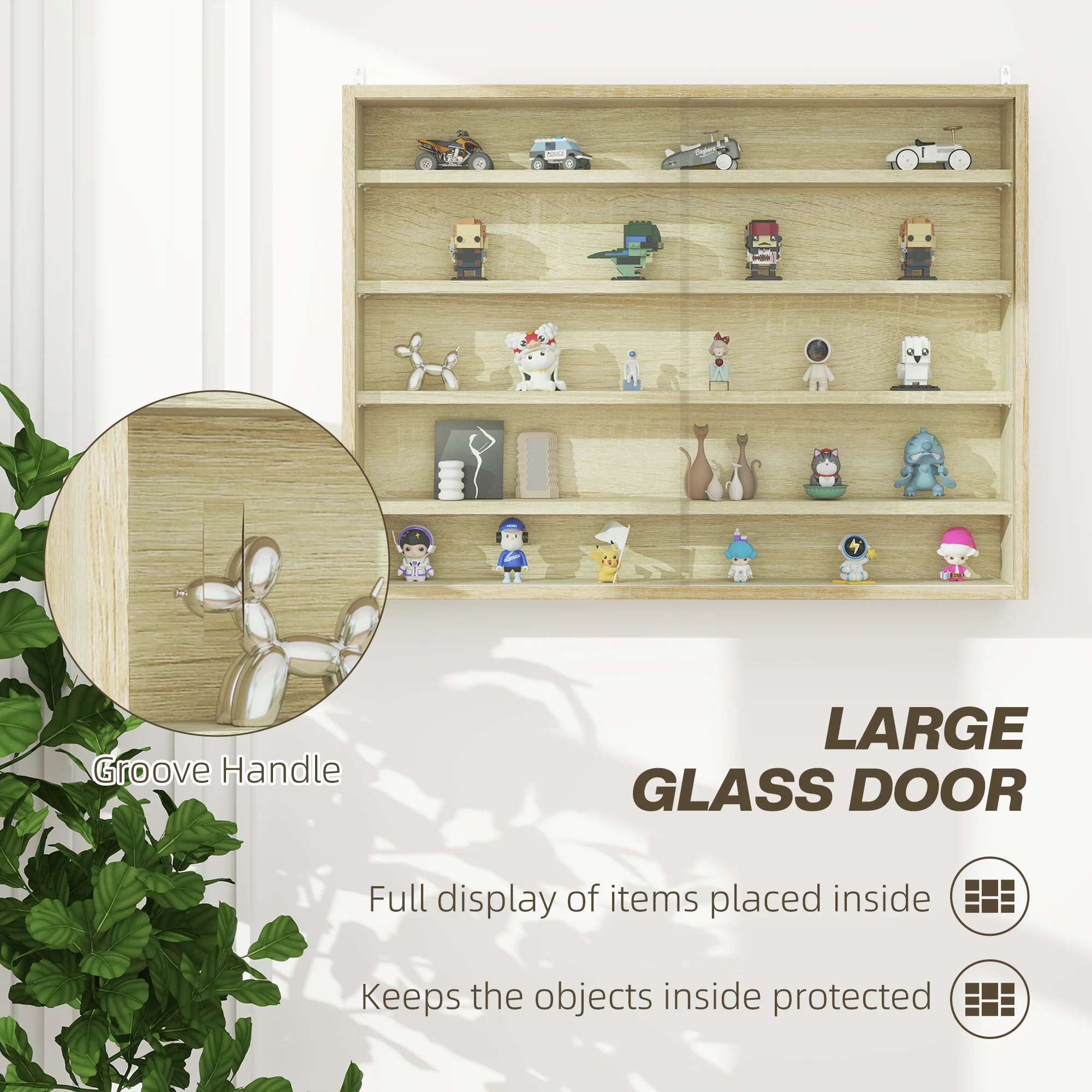 HOMCOM 5-Tier Wall Display Shelf Unit Cabinet W/ Shelves Glass Doors - Image 13