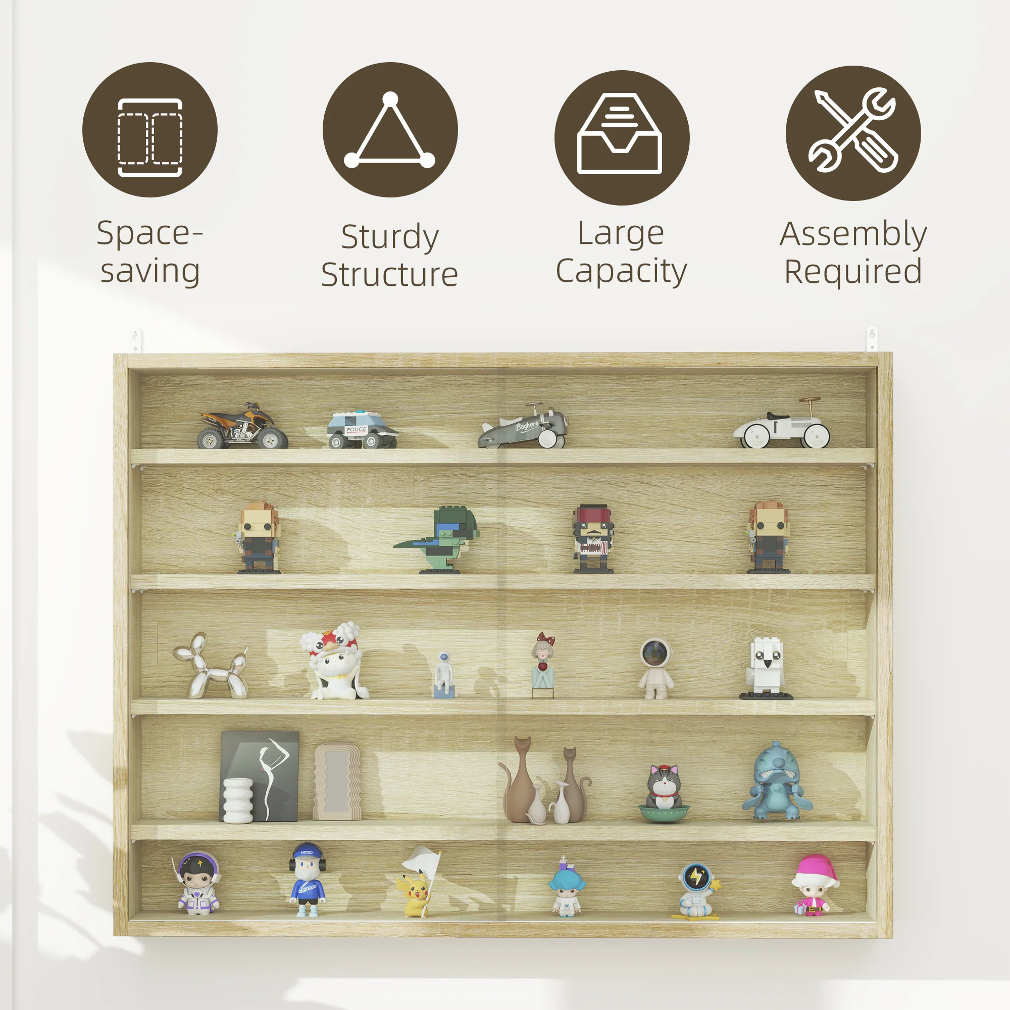 HOMCOM 5-Tier Wall Display Shelf Unit Cabinet W/ Shelves Glass Doors - Image 15