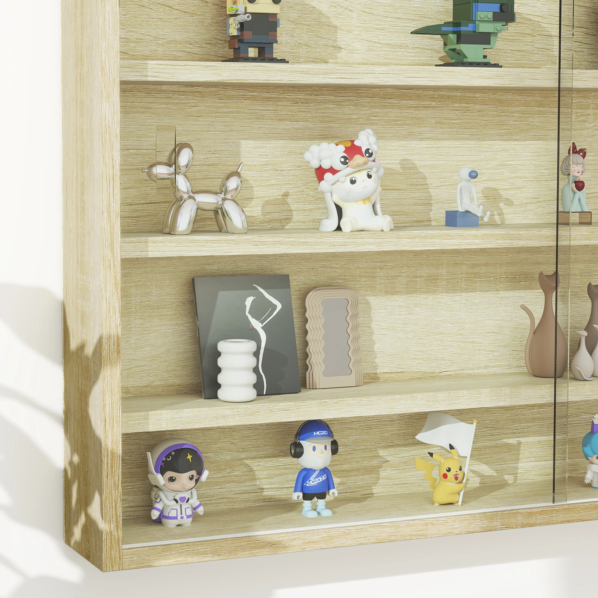 HOMCOM 5-Tier Wall Display Shelf Unit Cabinet W/ Shelves Glass Doors - Image 18