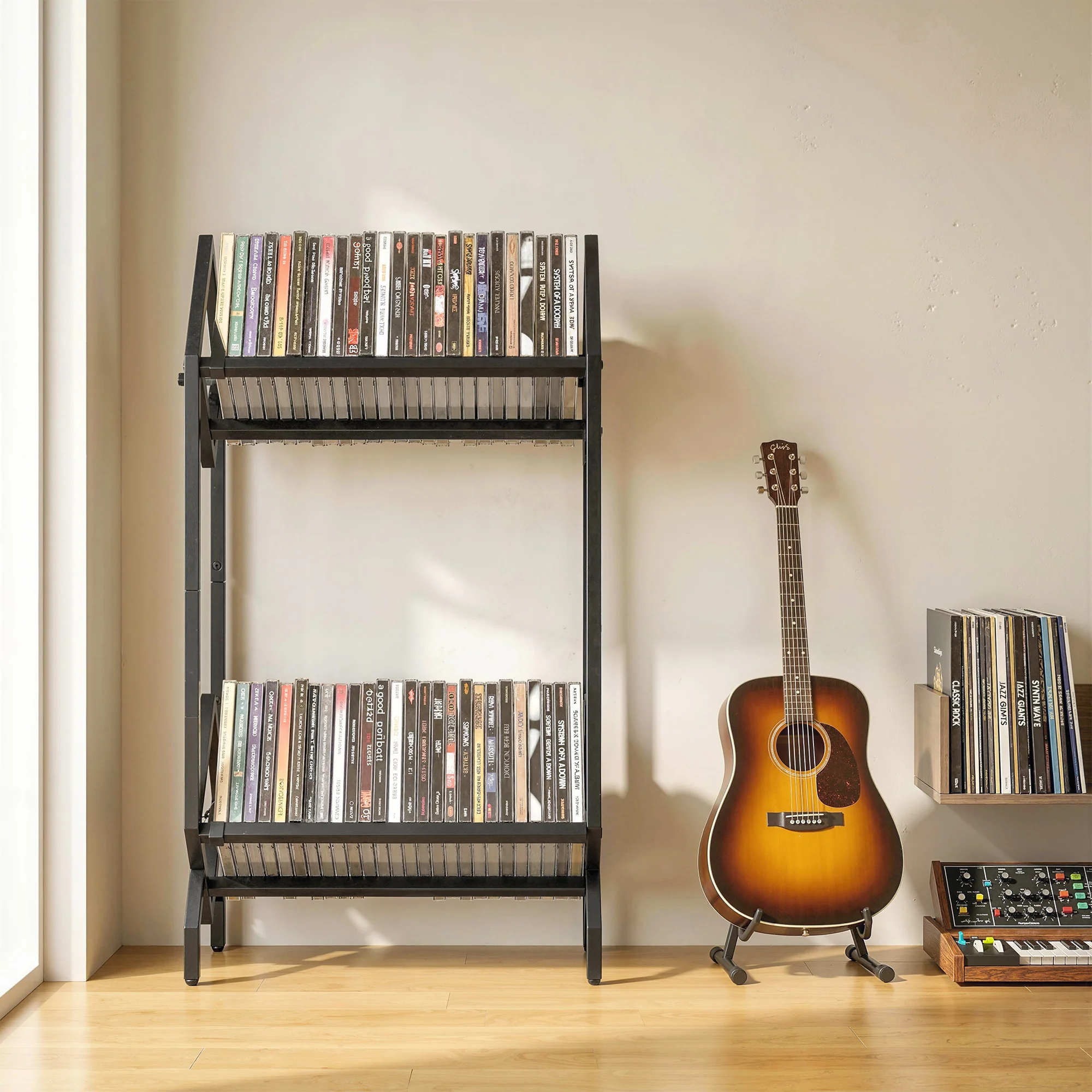 HOMCOM 50 CD Storage Rack, 2-Tier Metal Display Rack for CDs, DVDs, Black - Image 9