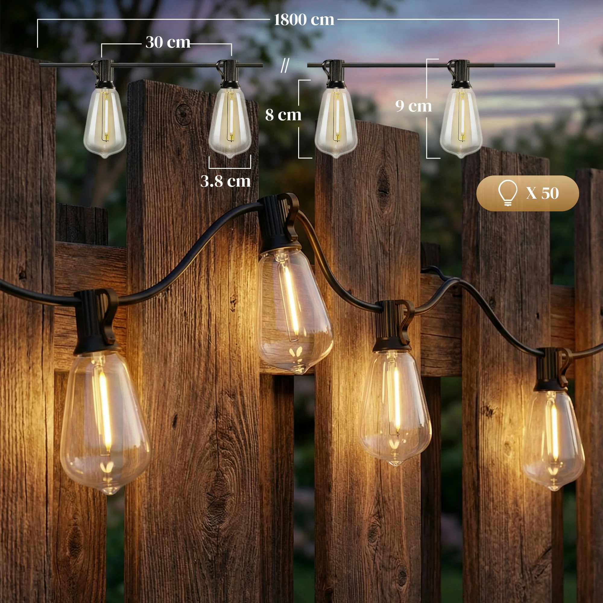 HOMCOM 50 LED Curtain Lights, IP44 Waterproof Fairy Curtain Lights, Warm White - Image 3