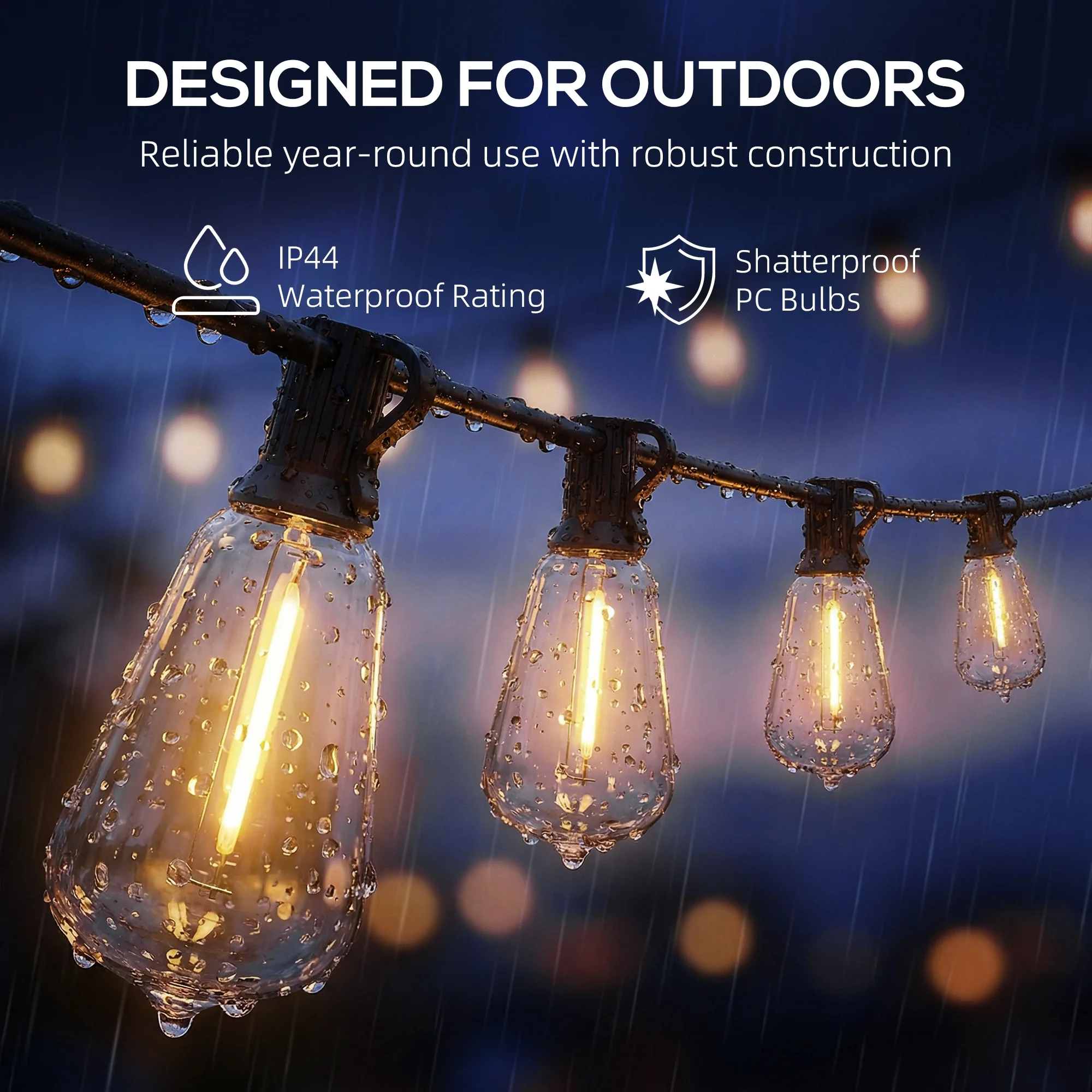 HOMCOM 50 LED Curtain Lights, IP44 Waterproof Fairy Curtain Lights, Warm White - Image 7