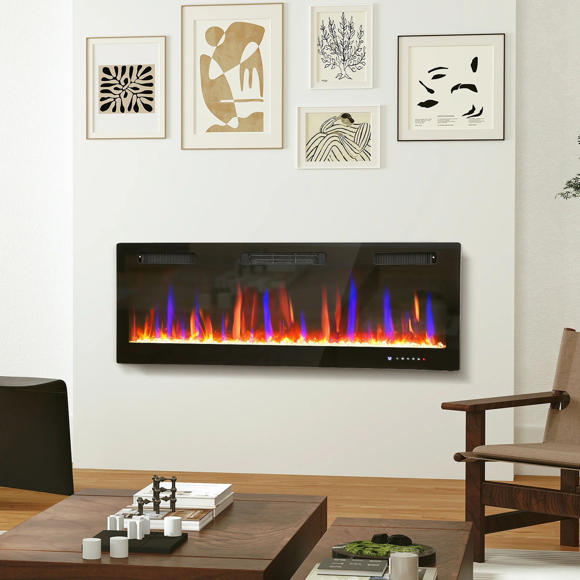 HOMCOM 50" Wall Electric Fireplace, Slim Electric Fire, 1800W, Black - Image 2