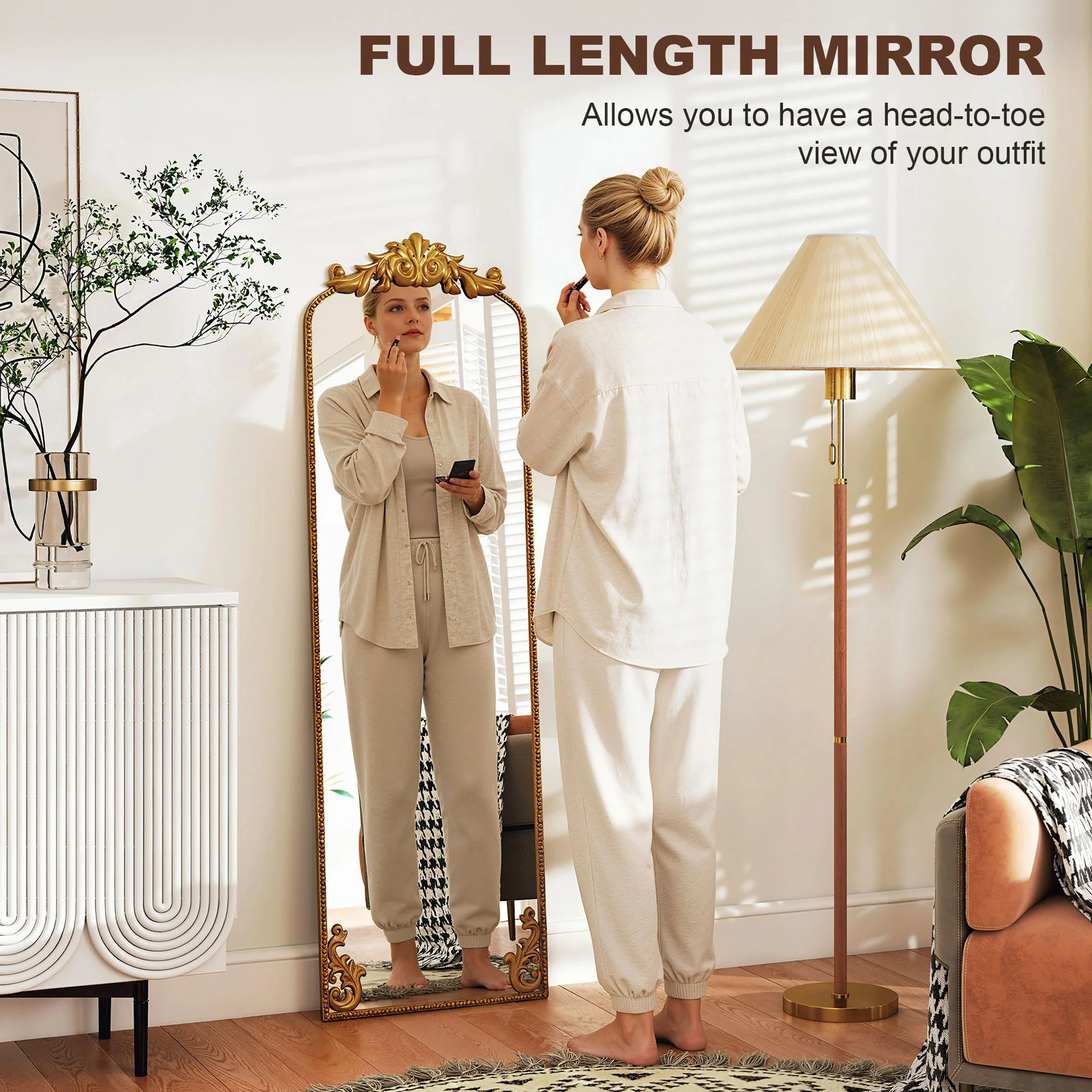 HOMCOM 50 x 160 cm Full Length Mirror with Metal Frame, Gold Tone - Image 4