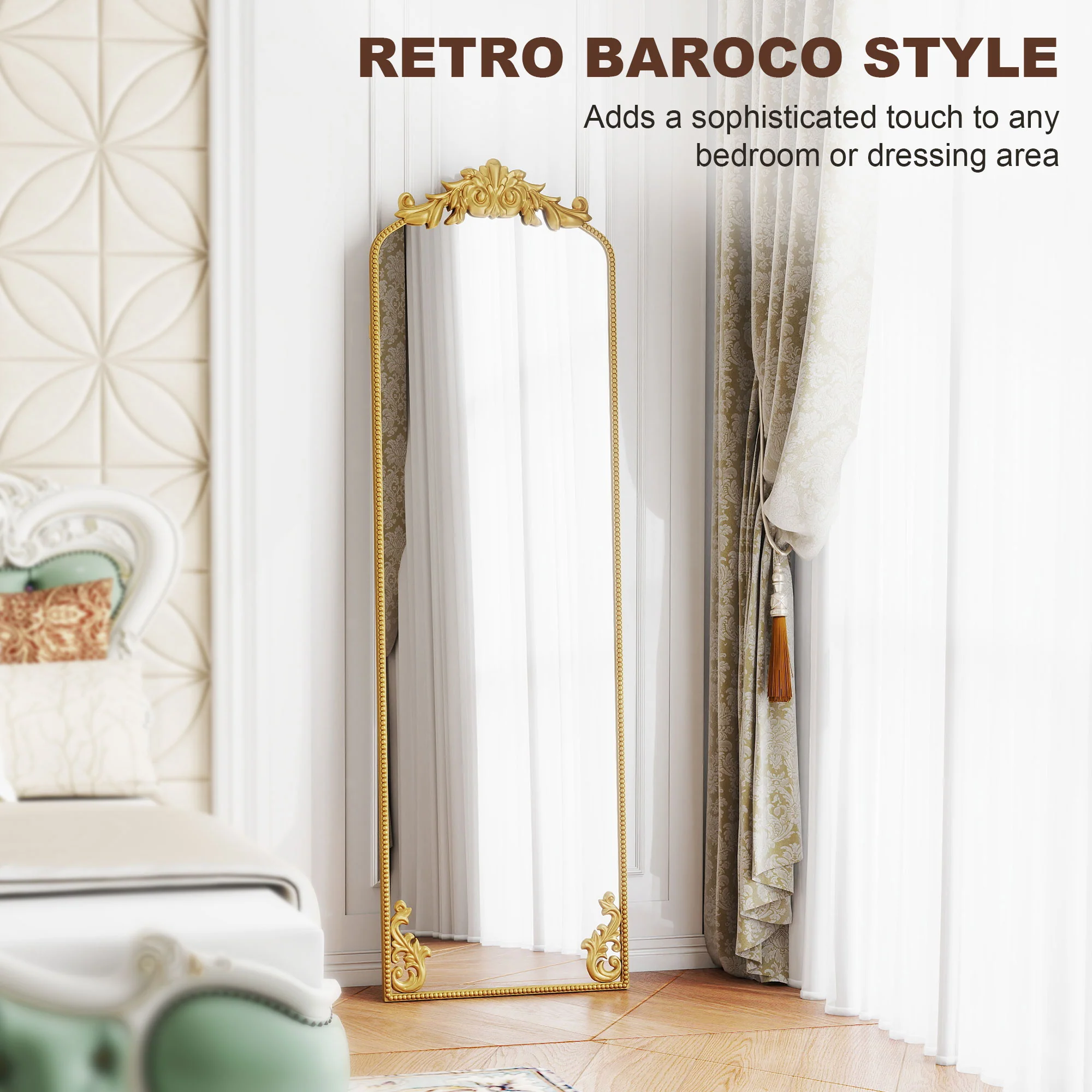 HOMCOM 50 x 160 cm Full Length Mirror with Metal Frame, Gold Tone - Image 5