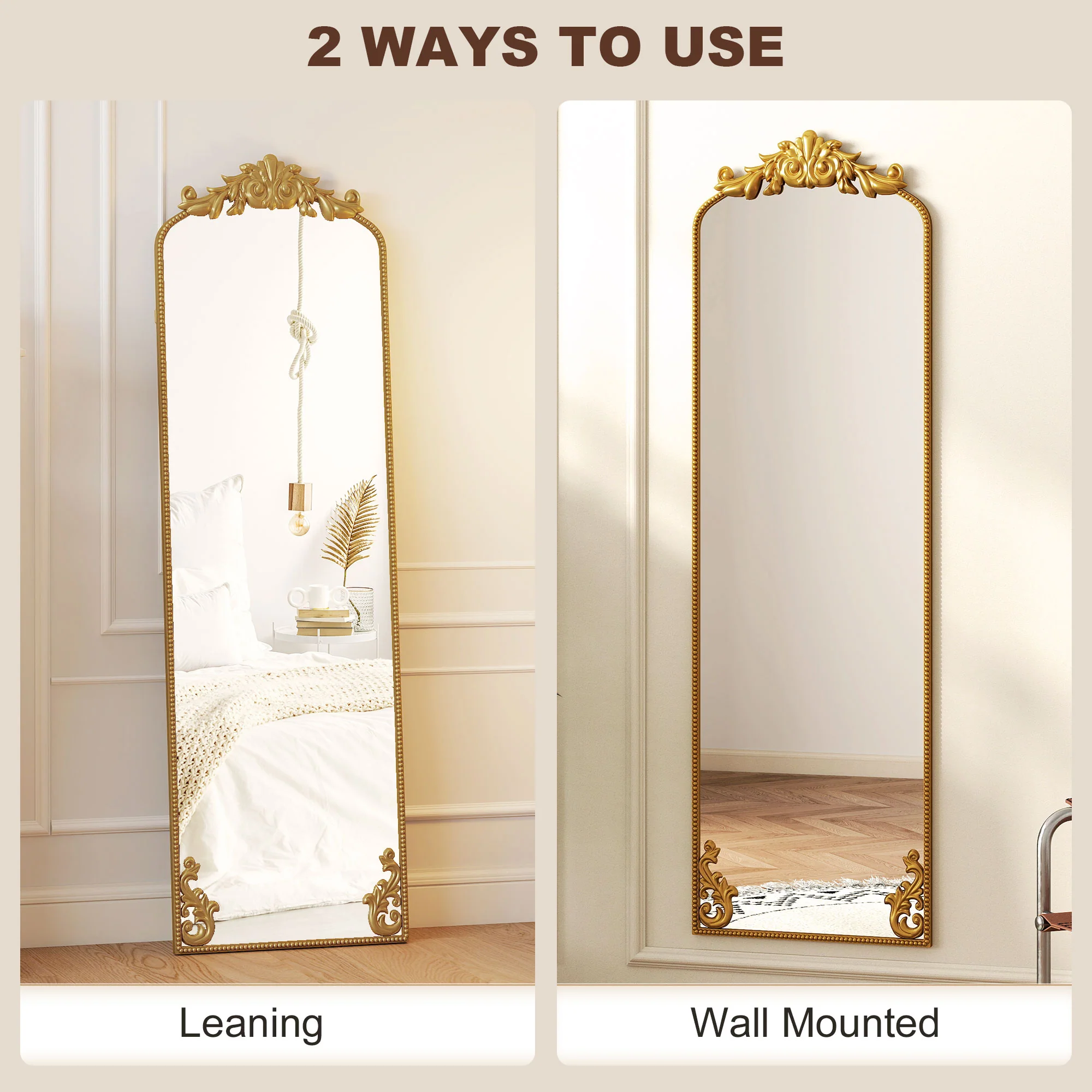 HOMCOM 50 x 160 cm Full Length Mirror with Metal Frame, Gold Tone - Image 6