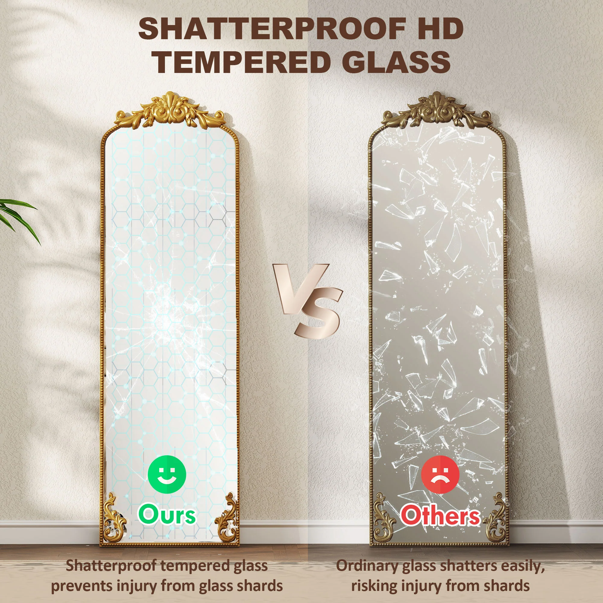 HOMCOM 50 x 160 cm Full Length Mirror with Metal Frame, Gold Tone - Image 7