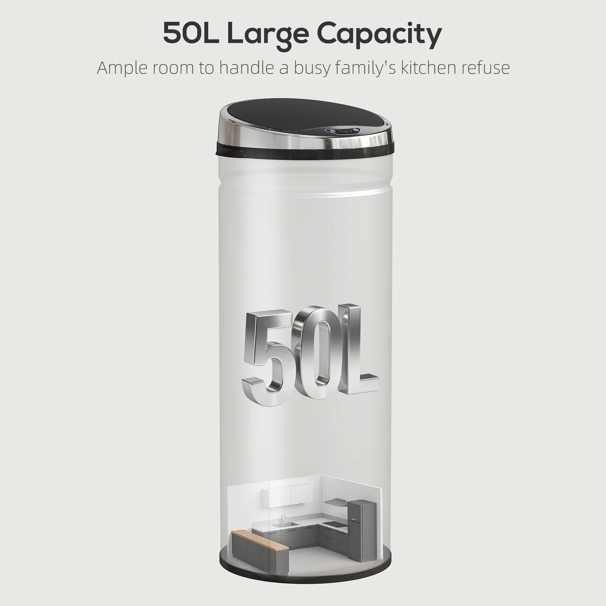 HOMCOM 50L Sensor Bin, Stainless Steel Kitchen Bin With Automatic Close - Image 7