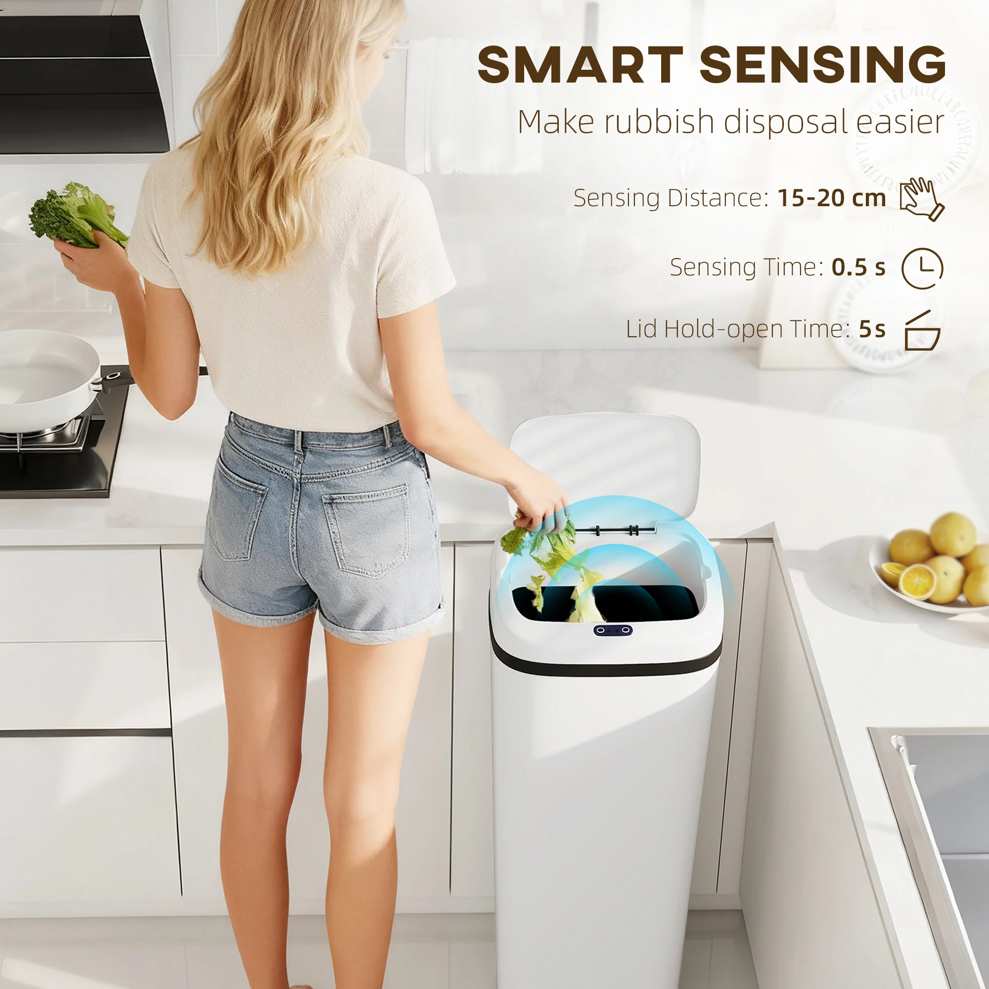 HOMCOM 50L Sensor Bin, Stainless Steel Slim Kitchen Bin, Fingerprint-Proof - Image 3