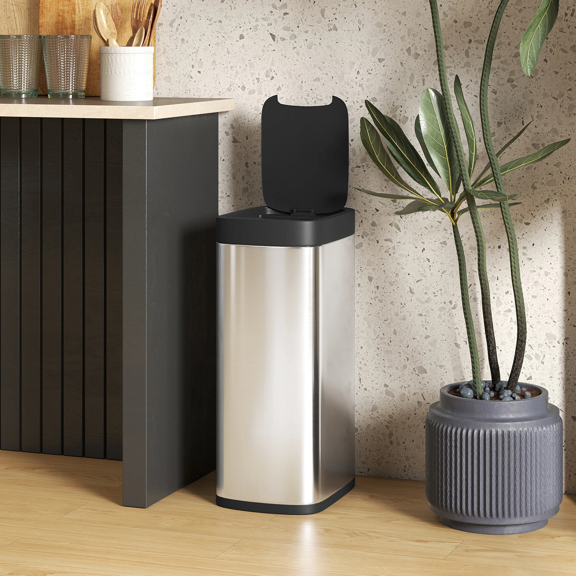 HOMCOM 50L Sensor Bin, Touchless Kitchen Bin, Battery Operated, Silver Tone - Image 7