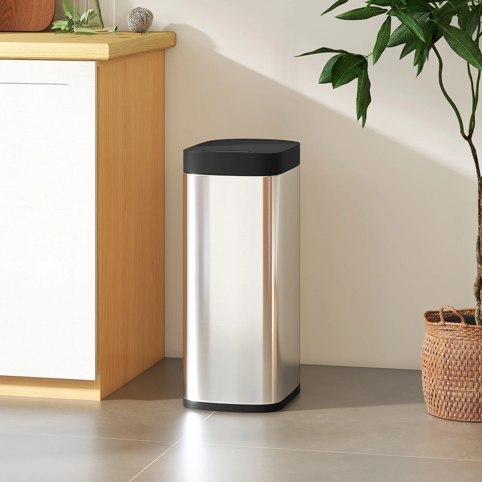HOMCOM 50L Sensor Bin, Touchless Kitchen Bin, Battery Operated, Silver Tone - Image 9