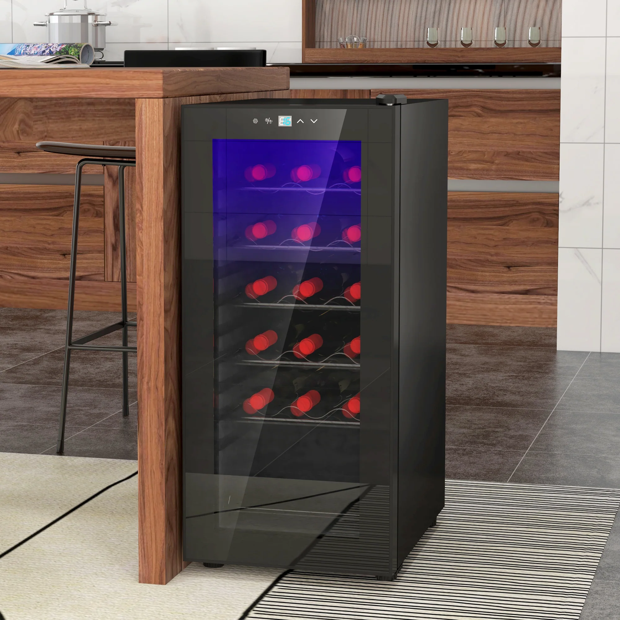 HOMCOM 50L Undercounter Wine Cooler Fridge With LED Light Glass Door 18 Bottles - Image 2