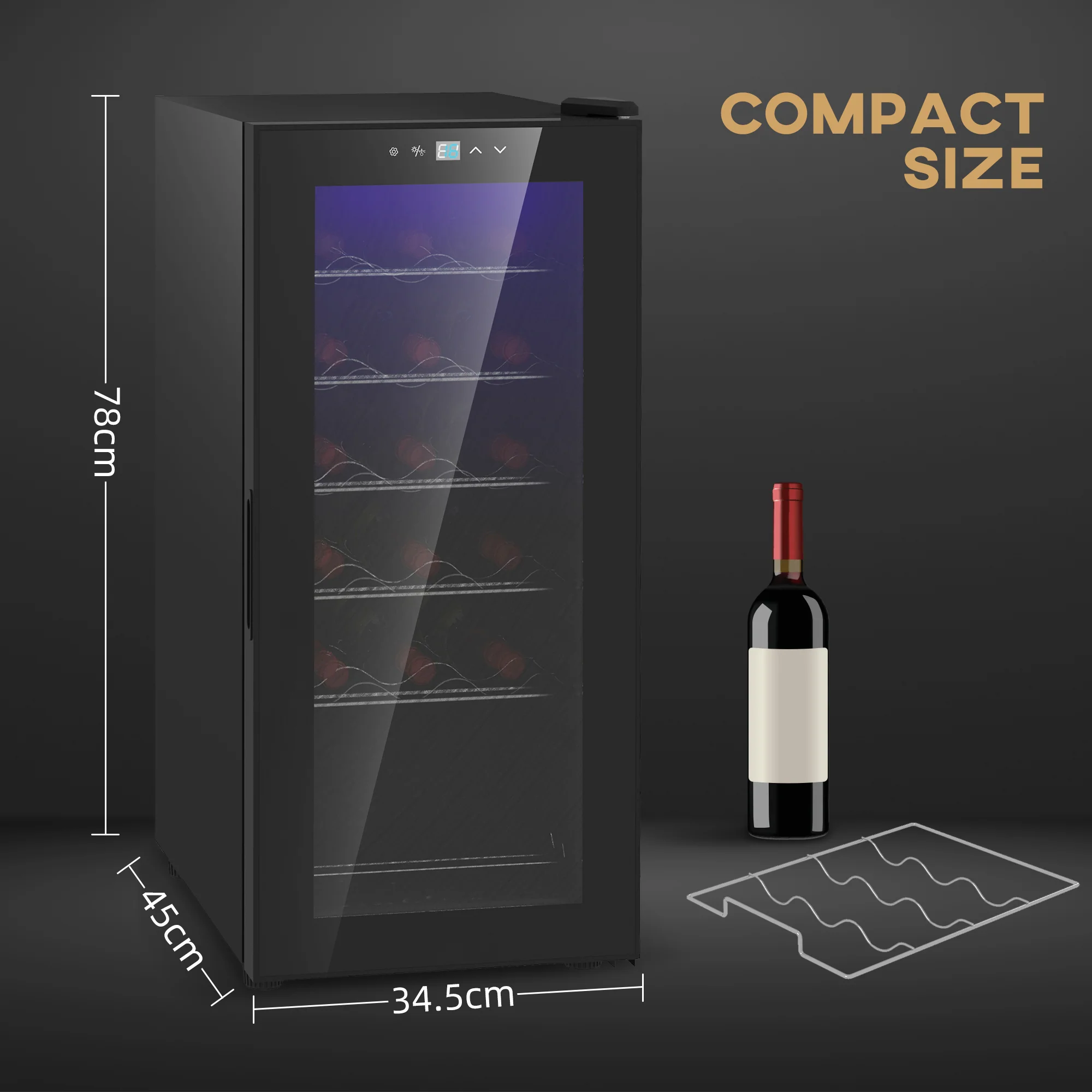 HOMCOM 50L Undercounter Wine Cooler Fridge With LED Light Glass Door 18 Bottles - Image 4