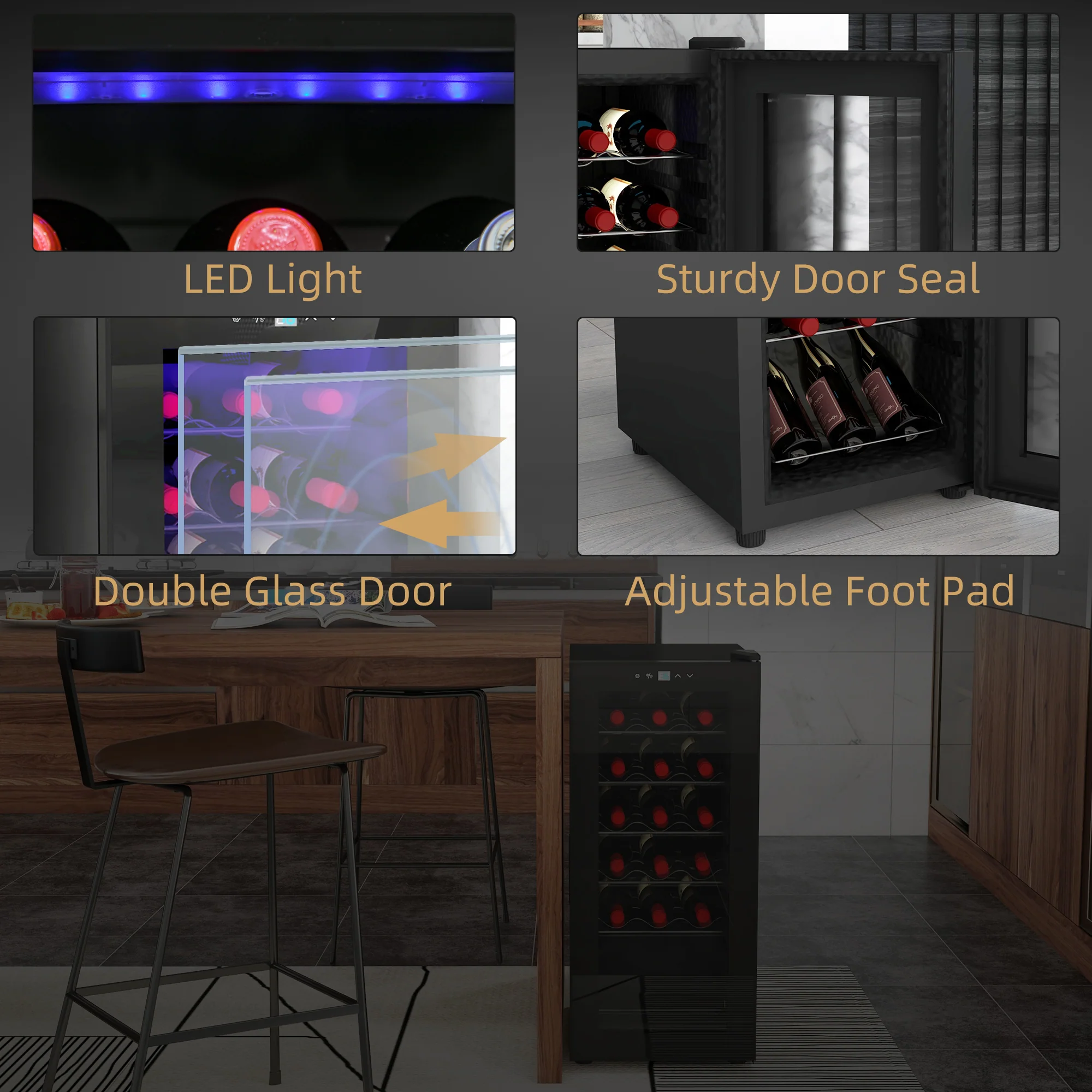 HOMCOM 50L Undercounter Wine Cooler Fridge With LED Light Glass Door 18 Bottles - Image 9