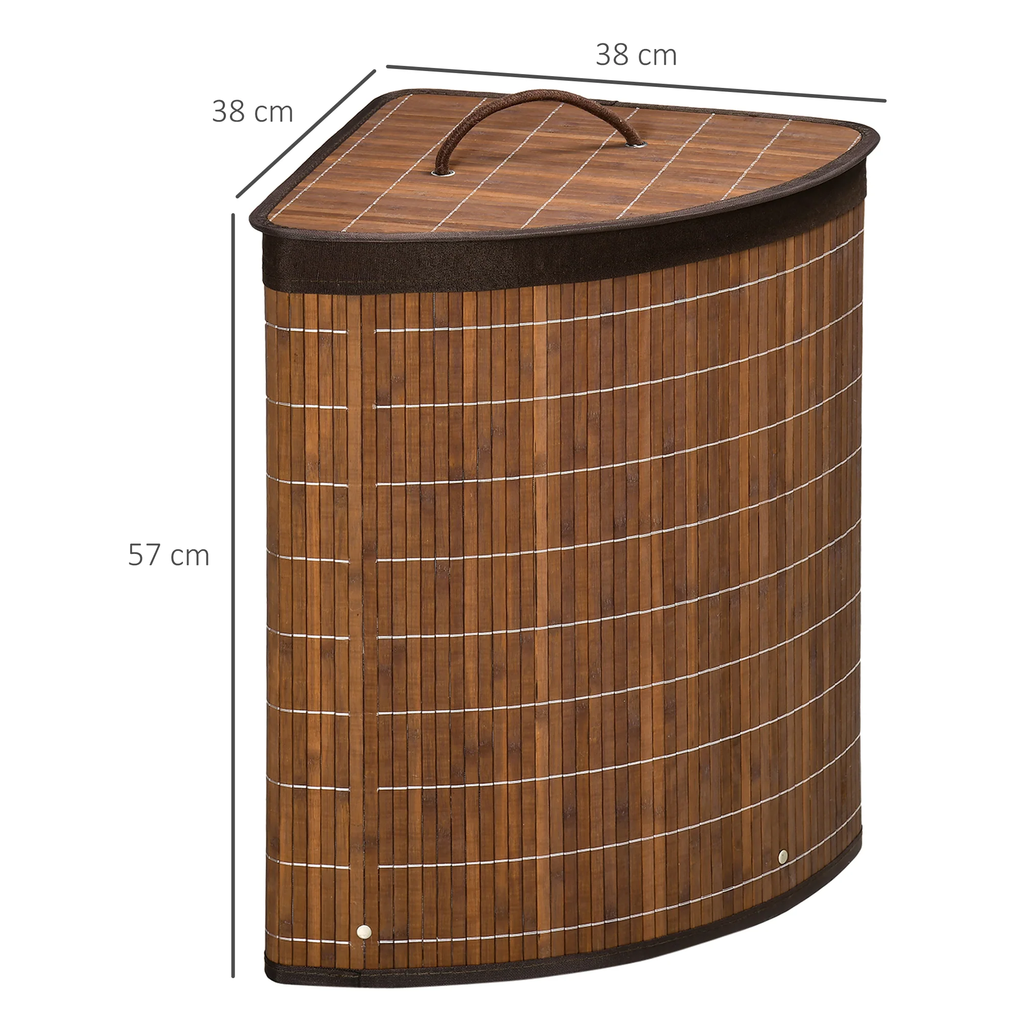 HOMCOM 55L Bamboo Corner Laundry Hamper Bamboo Laundry Basket Brown - Image 4