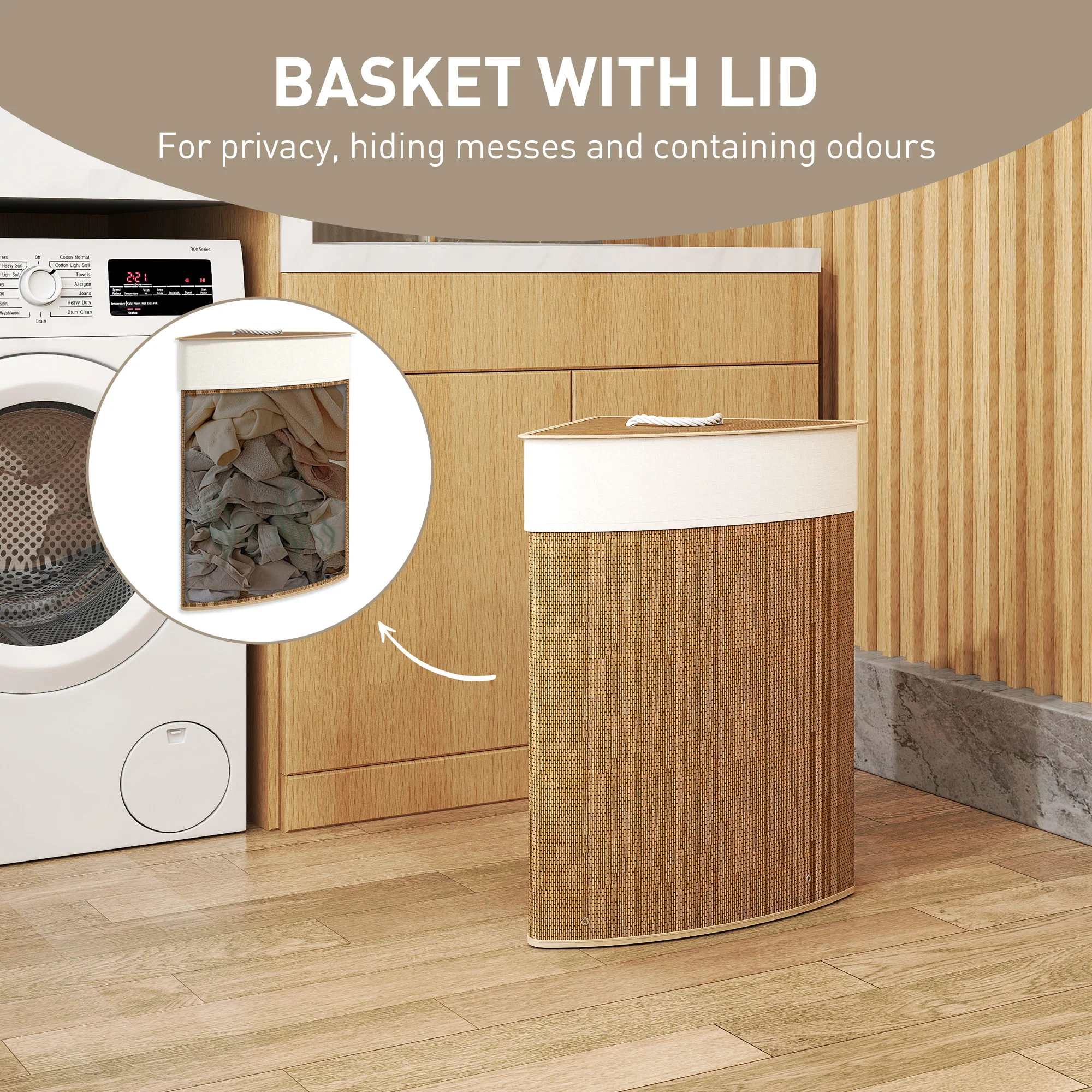 HOMCOM 55L Laundry Hamper With Removable Washable Liner Bag - Image 4