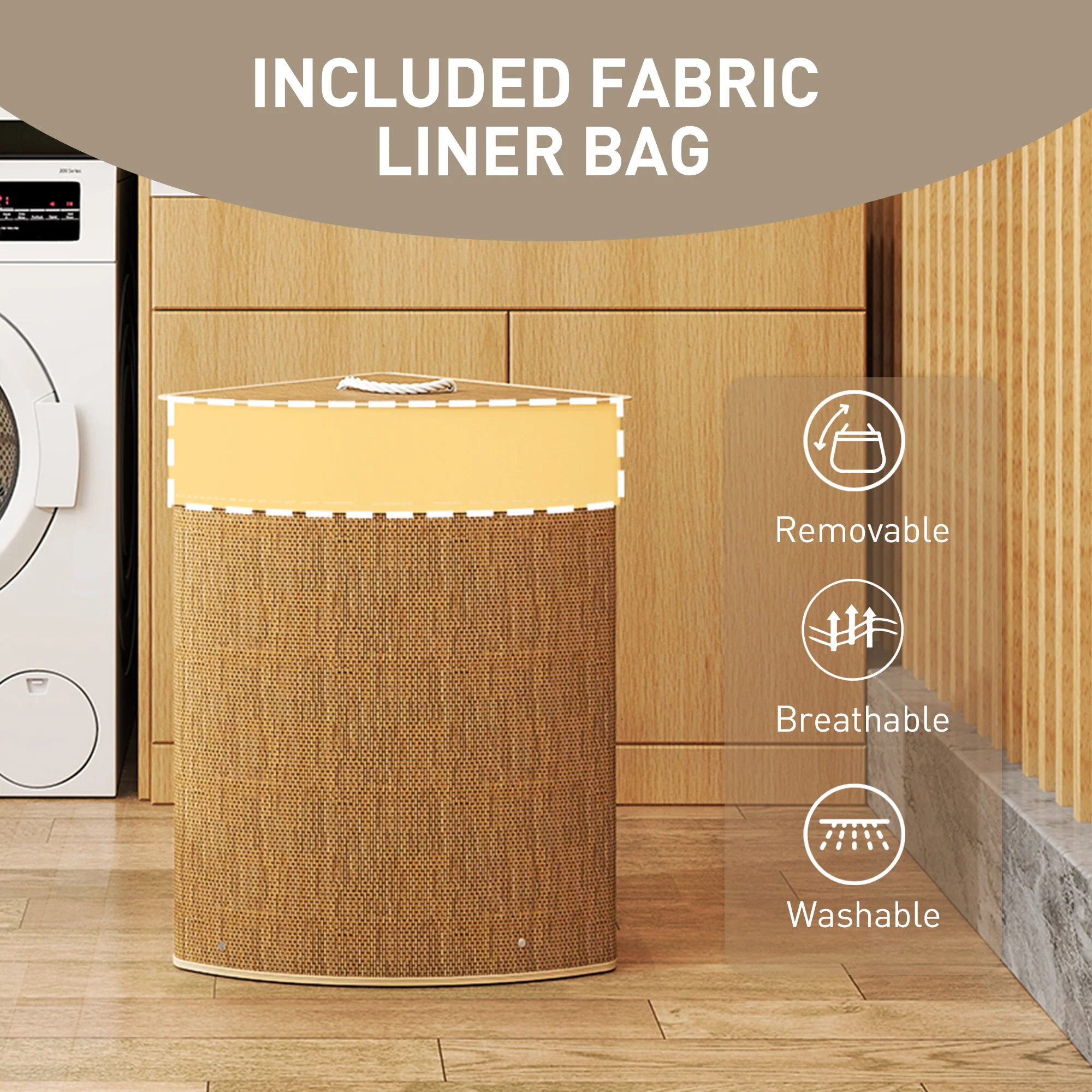 HOMCOM 55L Laundry Hamper With Removable Washable Liner Bag - Image 6