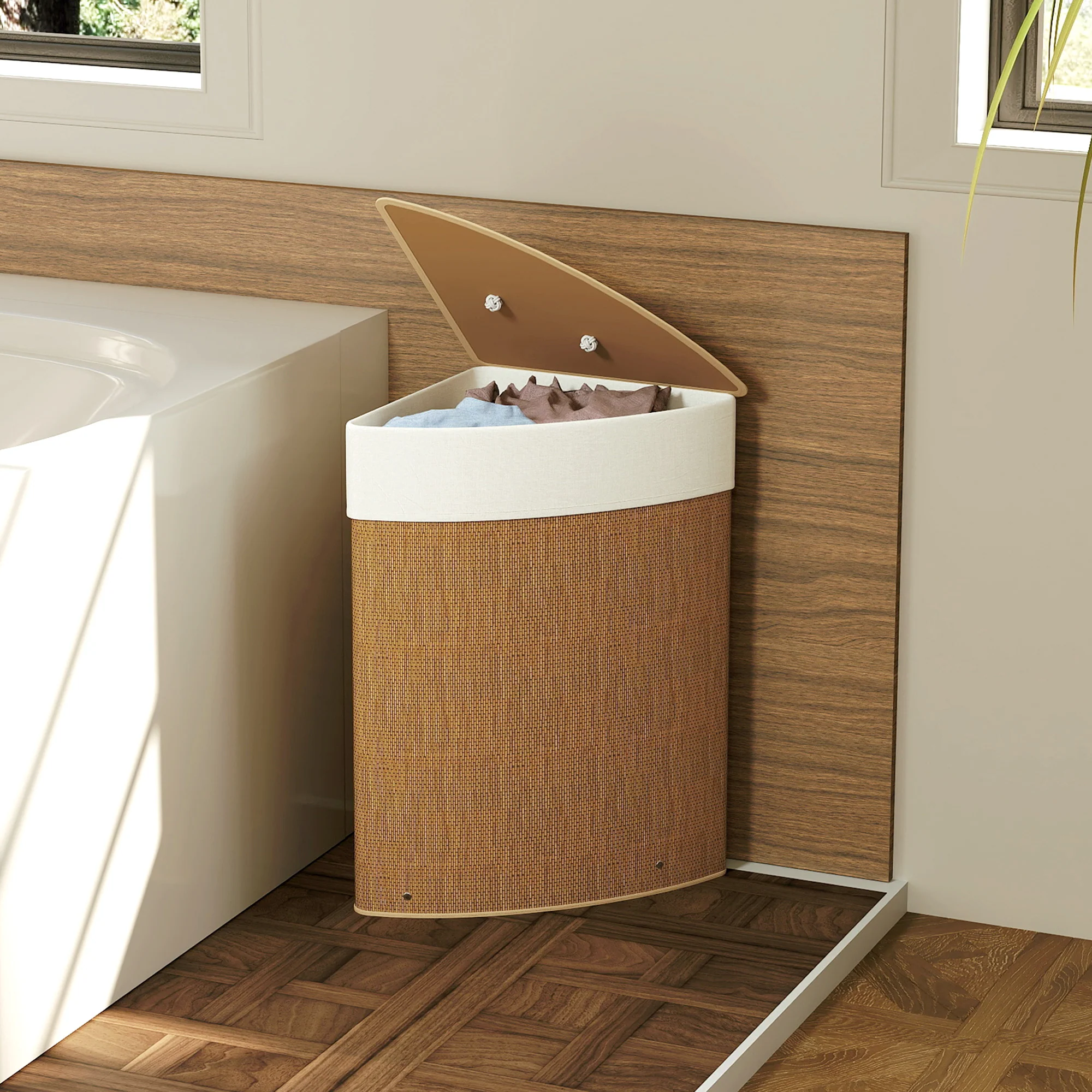 HOMCOM 55L Laundry Hamper With Removable Washable Liner Bag - Image 8