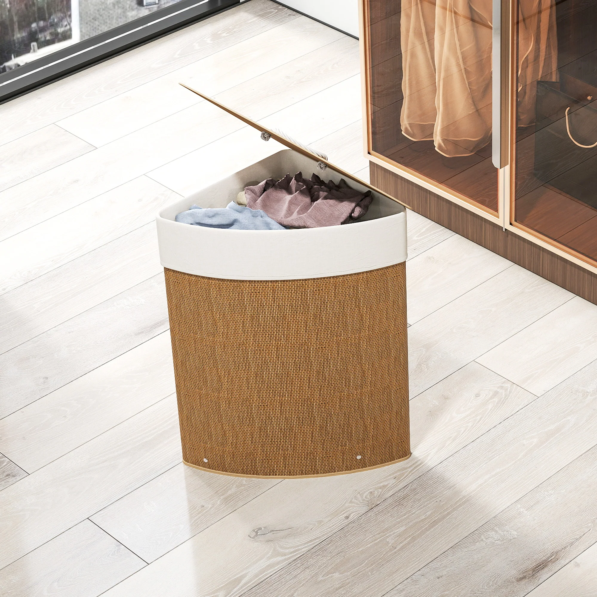 HOMCOM 55L Laundry Hamper With Removable Washable Liner Bag - Image 9