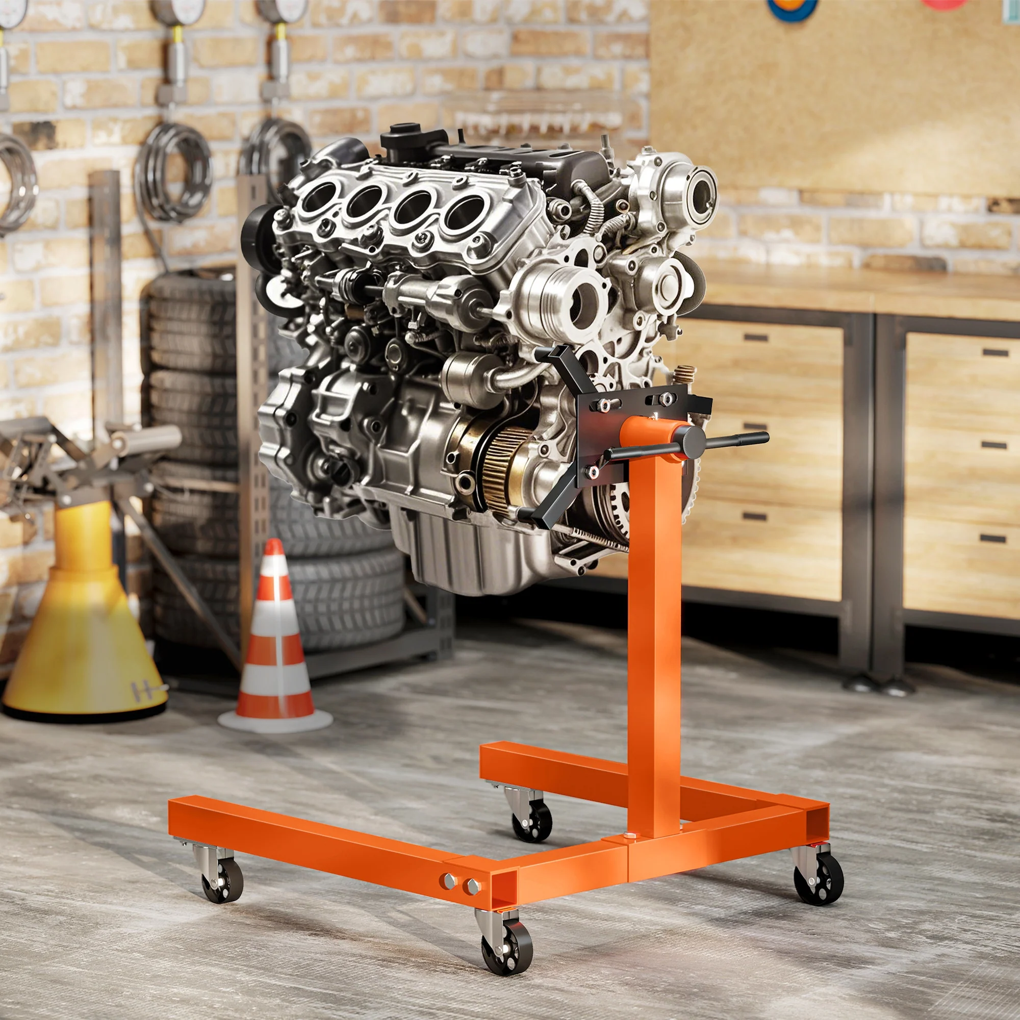 HOMCOM 570 kg Rotating Engine Stand with Adjustable Head, Orange - Image 2