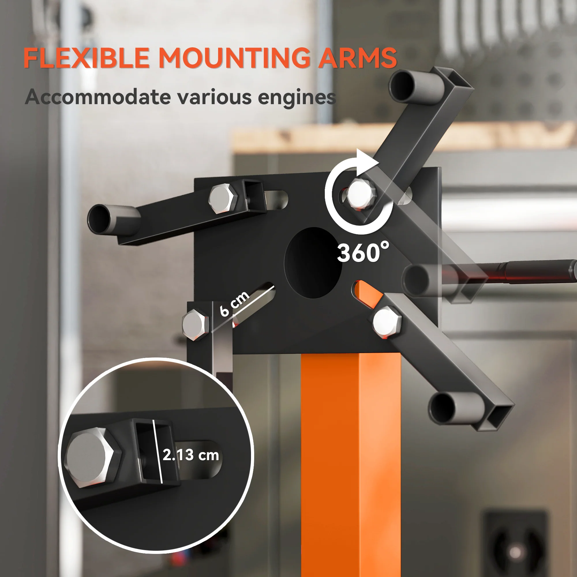 HOMCOM 570 kg Rotating Engine Stand with Adjustable Head, Orange - Image 6