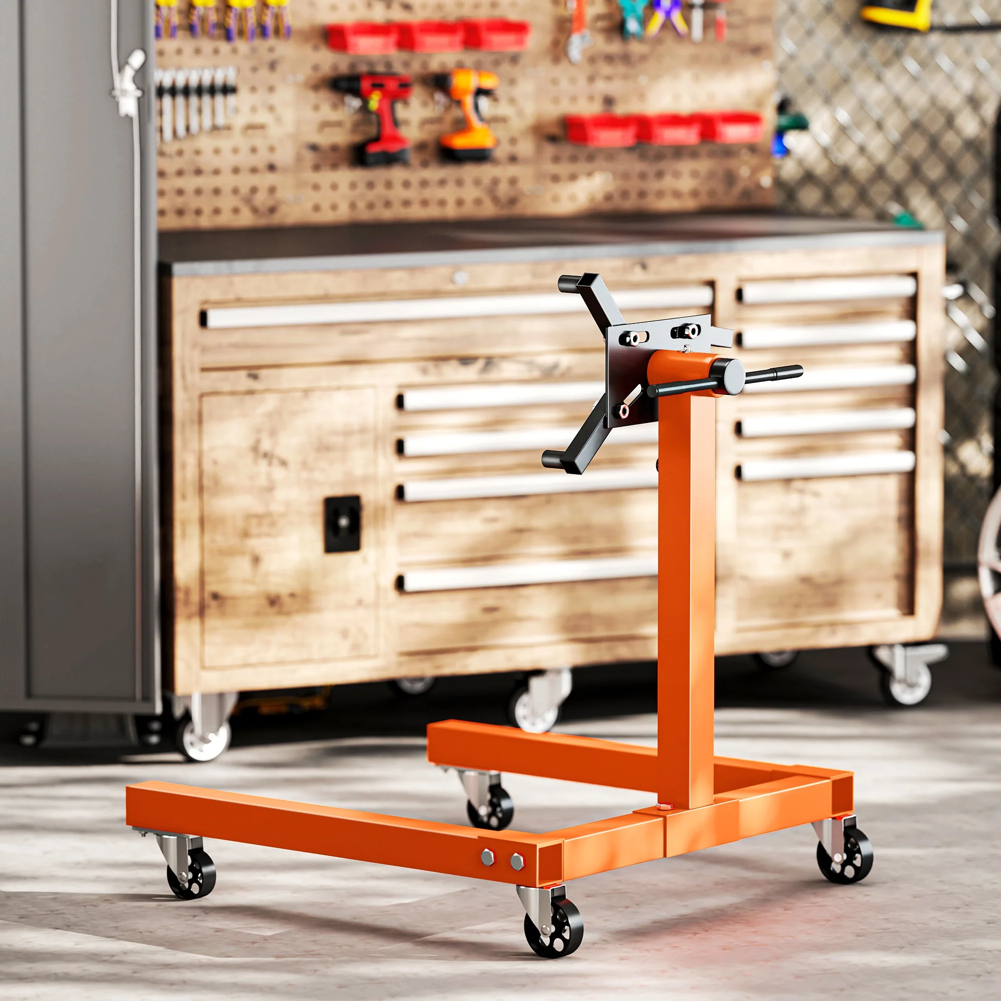 HOMCOM 570 kg Rotating Engine Stand with Adjustable Head, Orange - Image 8