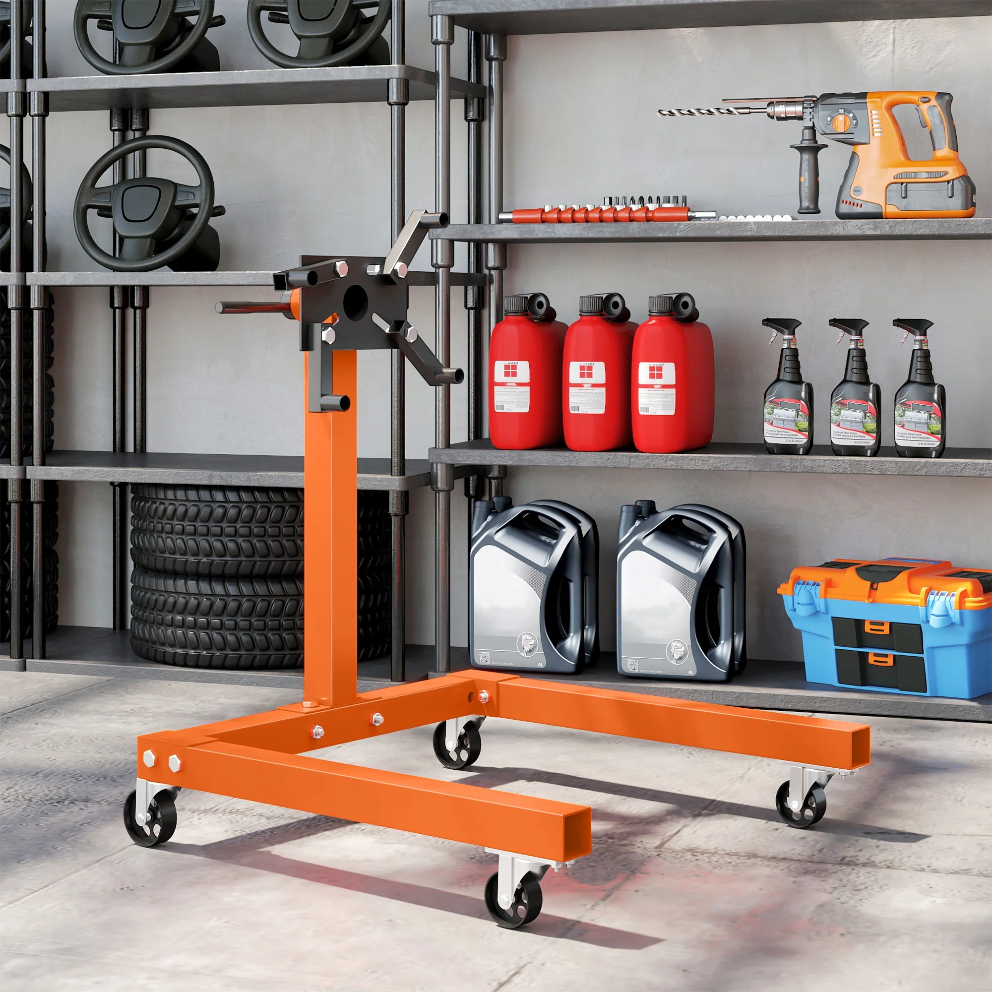 HOMCOM 570 kg Rotating Engine Stand with Adjustable Head, Orange - Image 9
