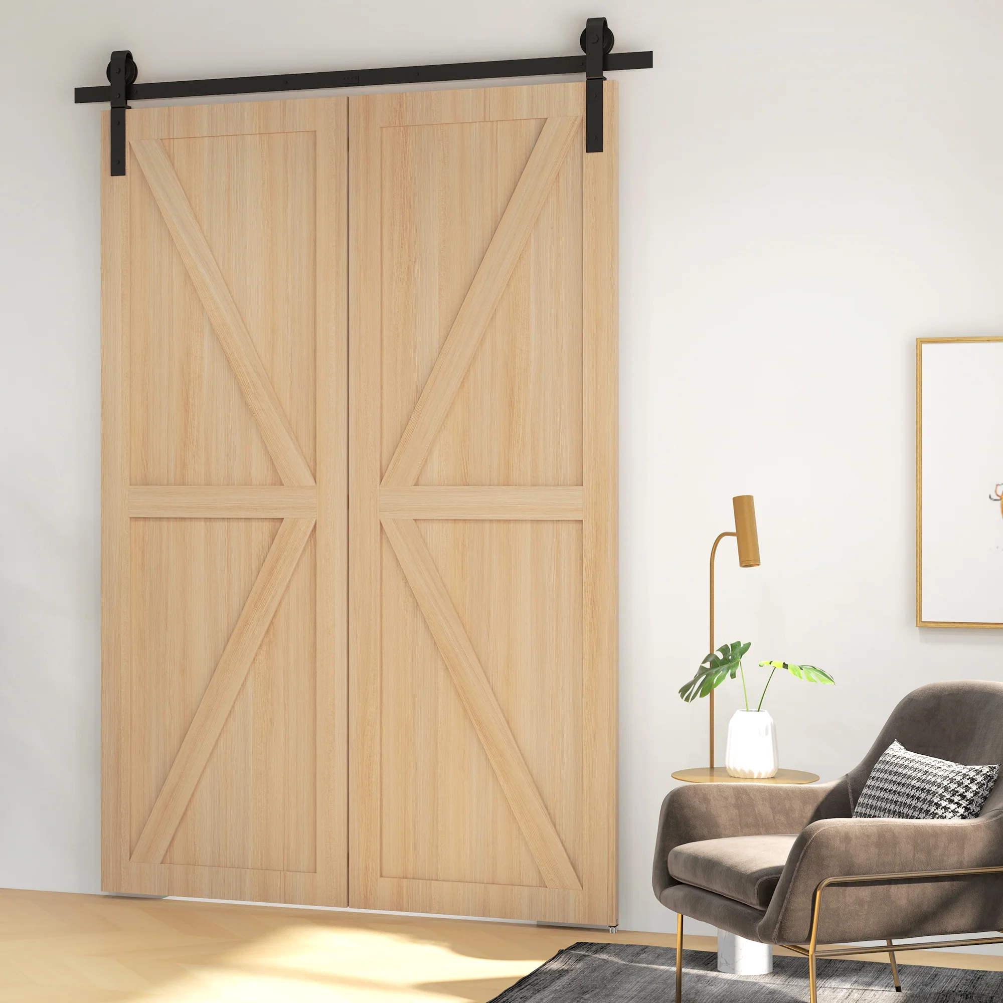 HOMCOM 5FT/153CM Bi-Folding Sliding Barn Door Hardware Kit Sliding Door Kit - Image 9